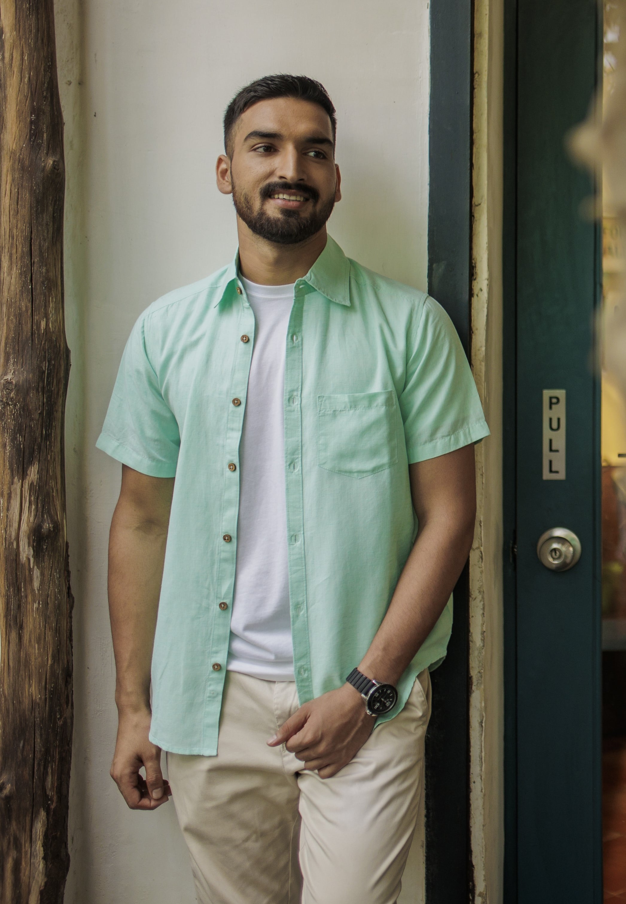 Earthy Route TENCEL- Lyocell Linen Mint Green Half Sleeve Shirt - Our Better Planet