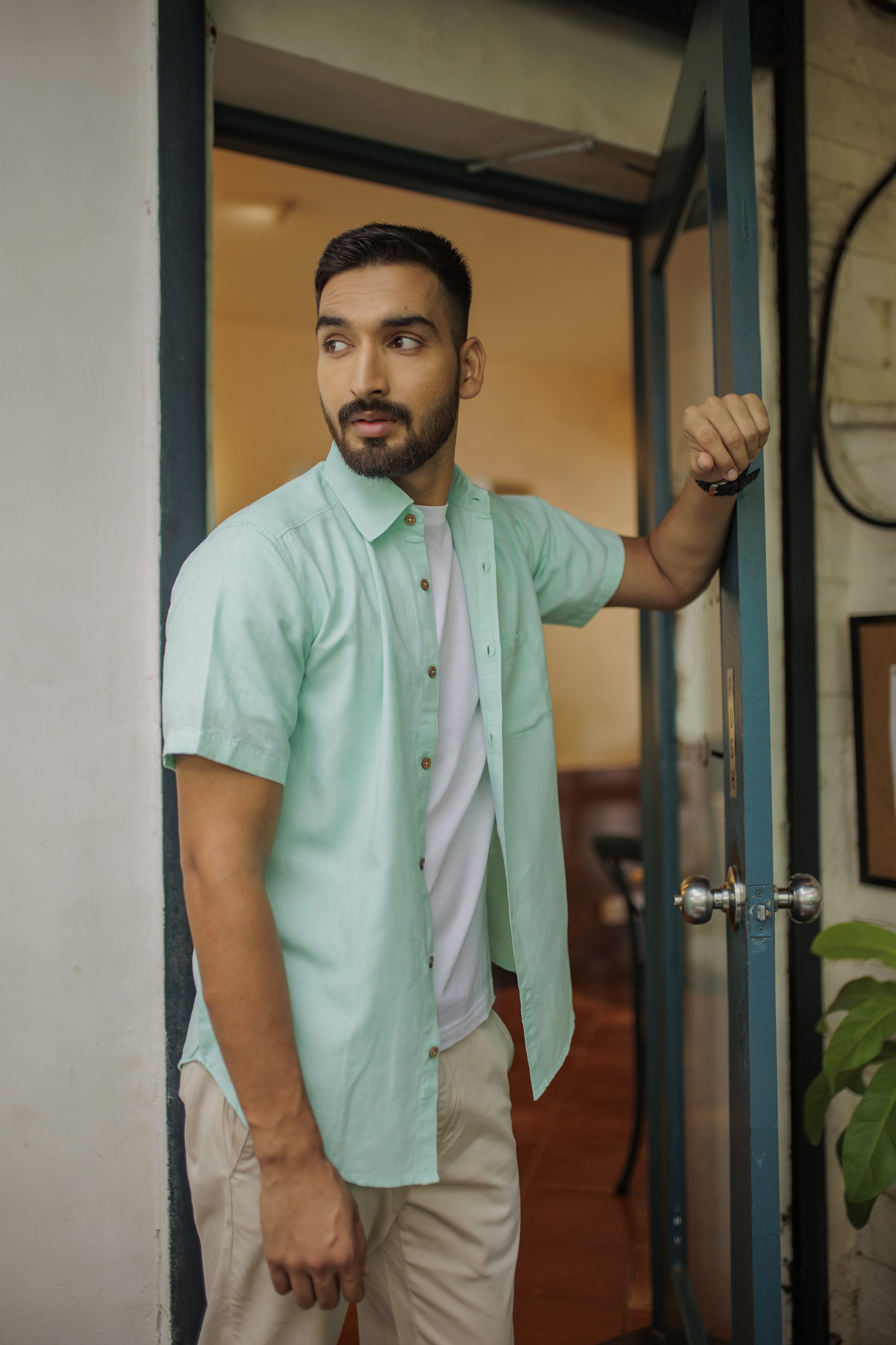 Earthy Route TENCEL- Lyocell Linen Mint Green Half Sleeve Shirt - Our Better Planet