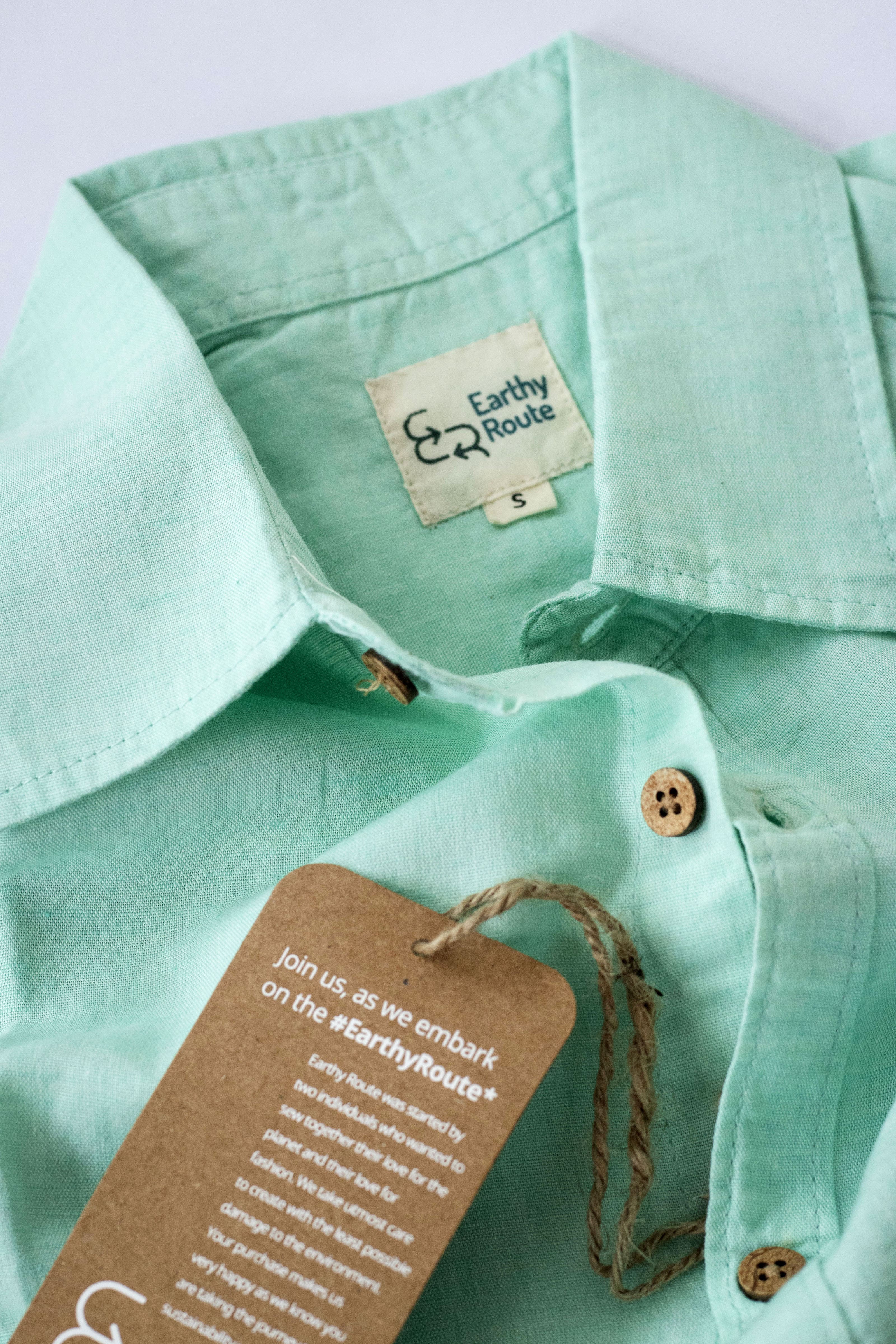 Earthy Route TENCEL- Lyocell Linen Mint Green Half Sleeve Shirt - Our Better Planet