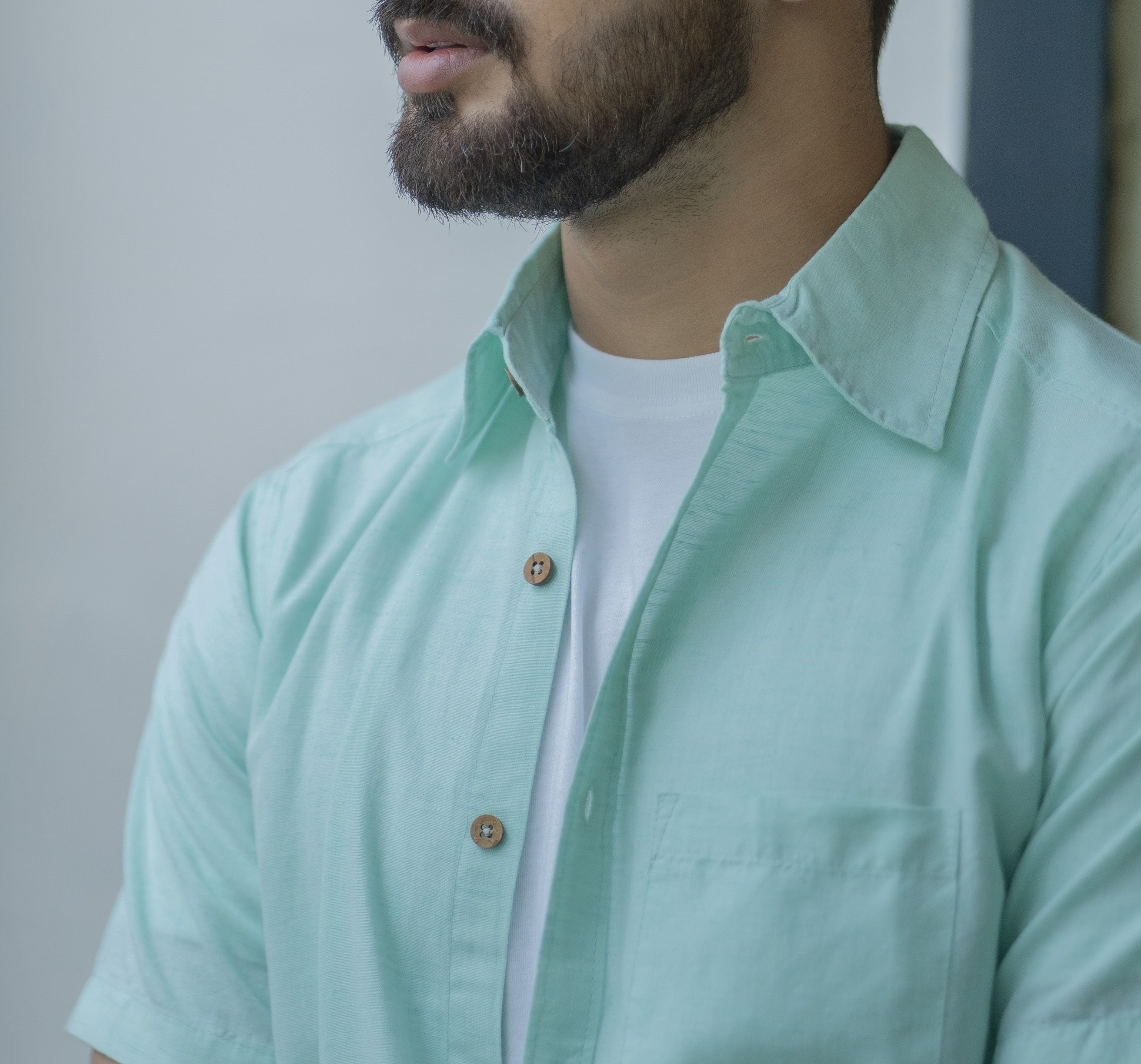 Earthy Route TENCEL- Lyocell Linen Mint Green Half Sleeve Shirt - Our Better Planet