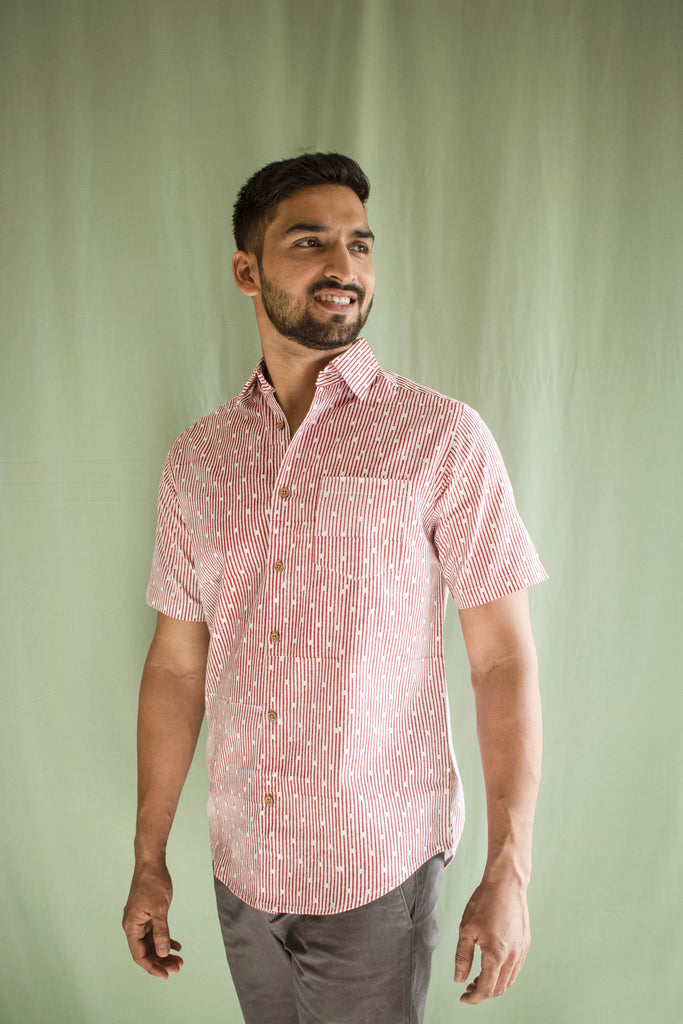Earthy Route TENCEL- Lyocell Linen Red Lakeer Half Sleeve Shirt - Our Better Planet