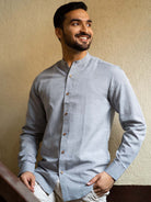 Earthy Route TENCEL- Lyocell Linen Slate Grey Mandarin Collar Shirt - Our Better Planet