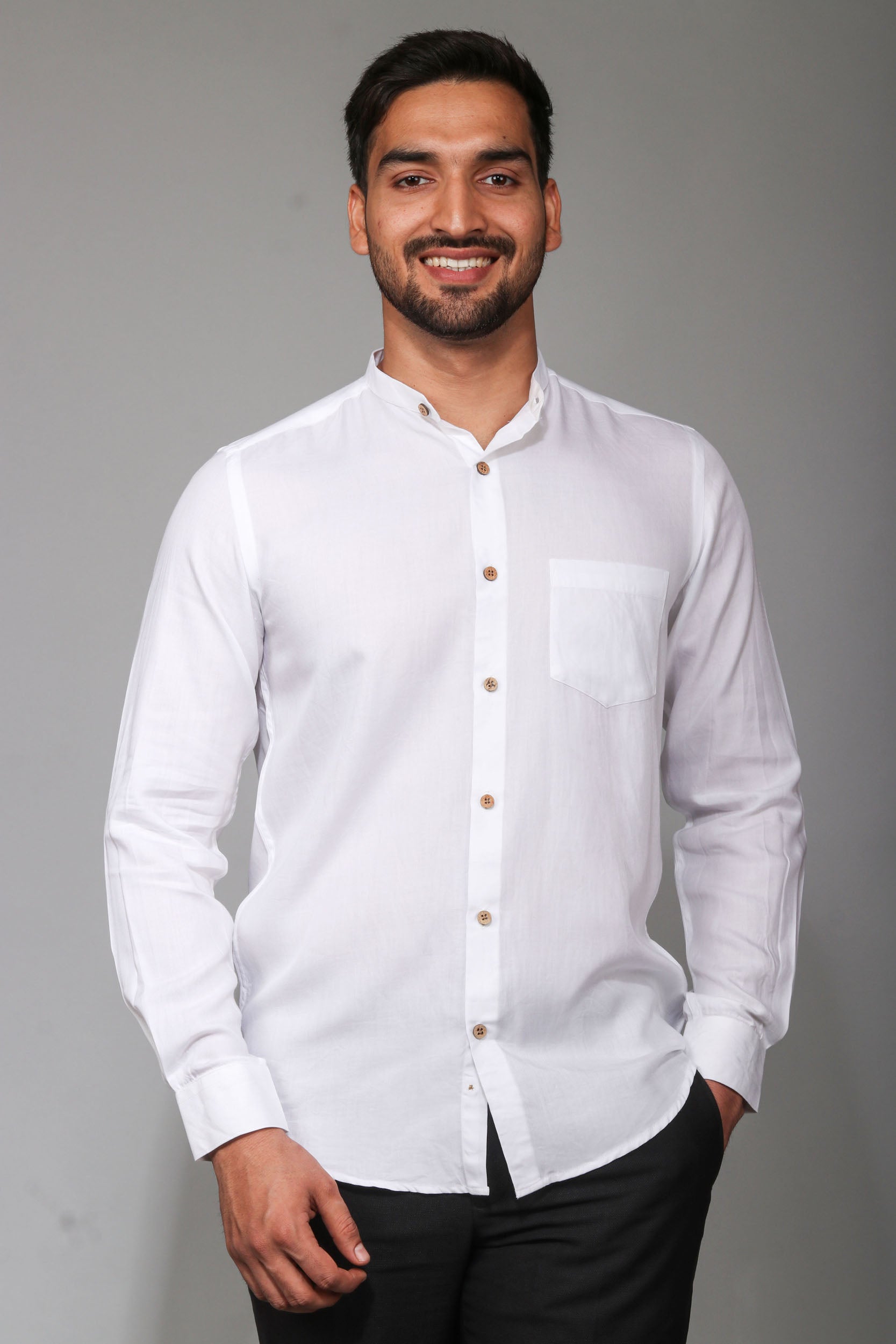 Earthy Route TENCEL- Lyocell Milky White Mandarin Collar Shirt - Our Better Planet