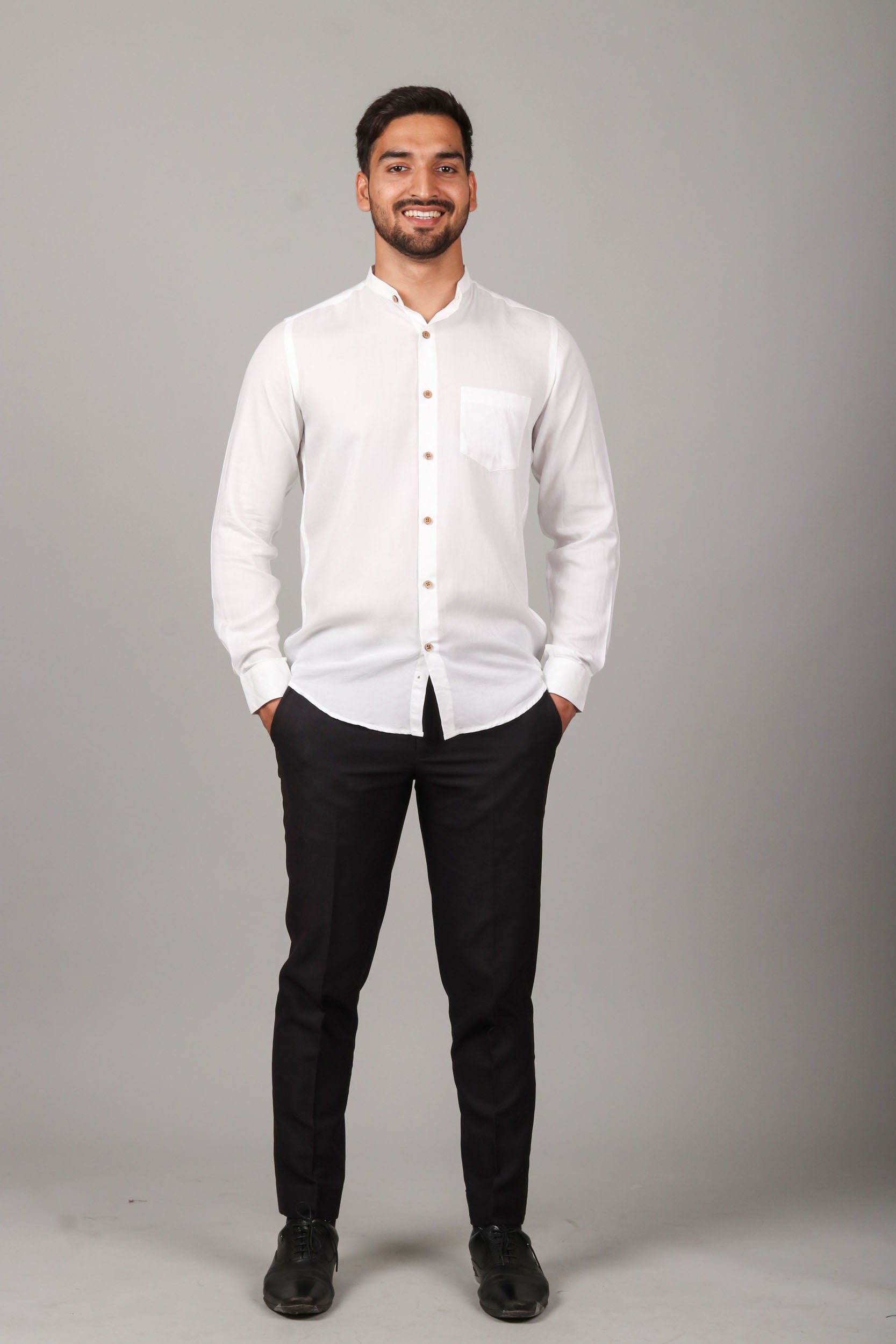 Earthy Route TENCEL- Lyocell Milky White Mandarin Collar Shirt - Our Better Planet