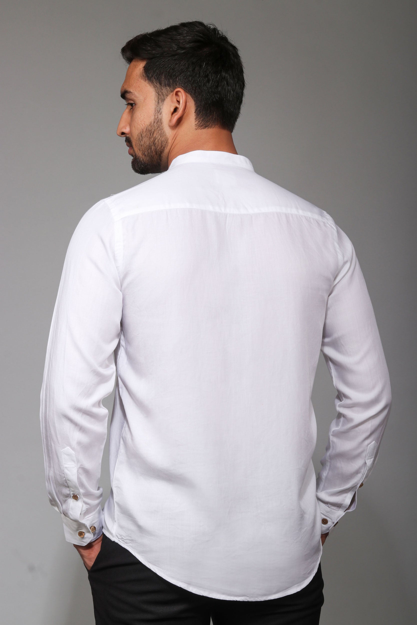 Earthy Route TENCEL- Lyocell Milky White Mandarin Collar Shirt - Our Better Planet