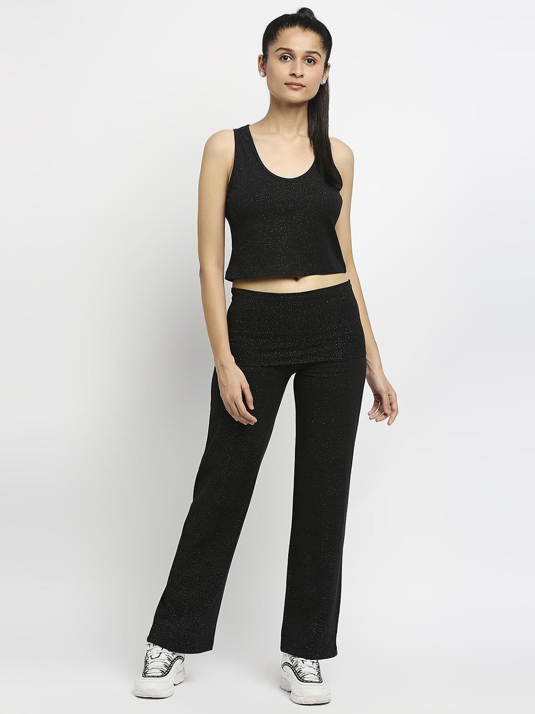 Effy Crop Top In Black Glitter Print - Our Better Planet