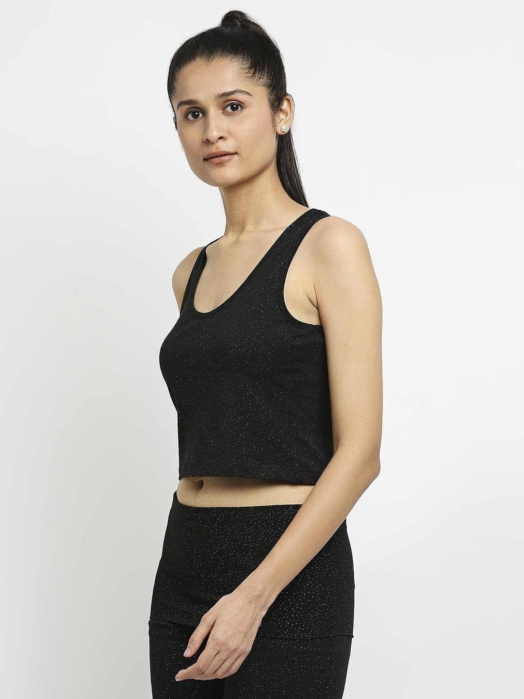 Effy Crop Top In Black Glitter Print - Our Better Planet