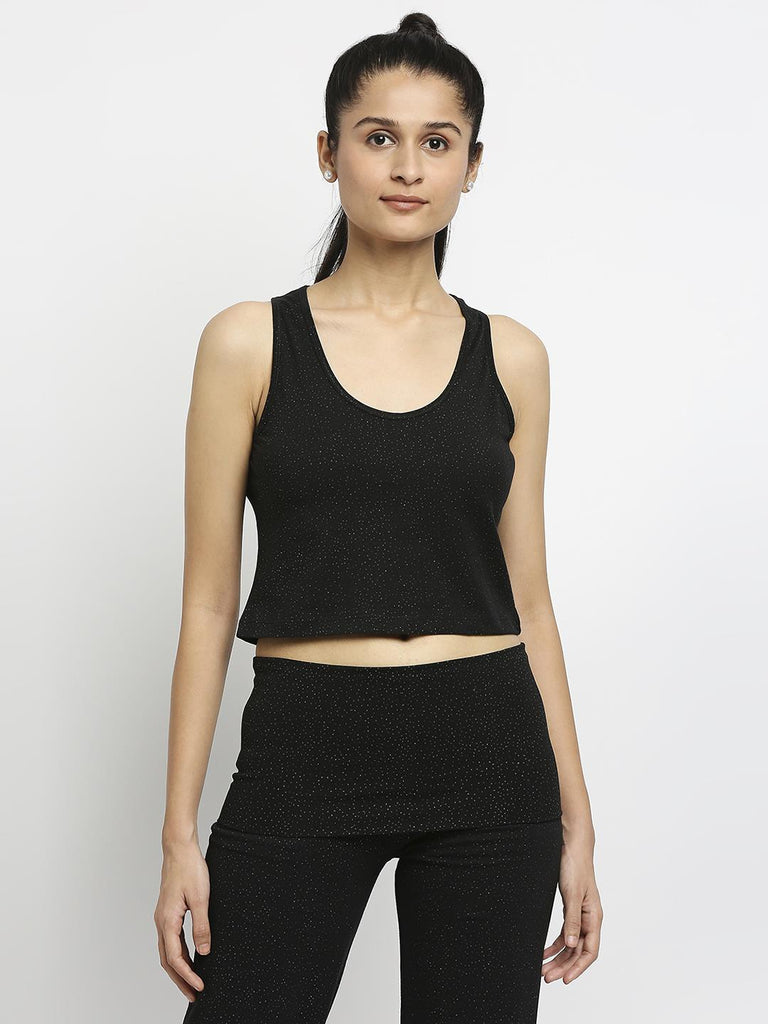Effy Crop Top In Black Glitter Print - Our Better Planet