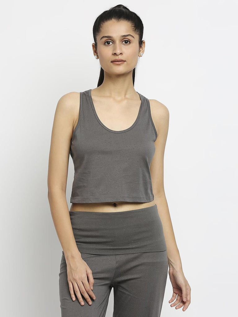 Effy Crop Top In Grey Glitter Print - Our Better Planet