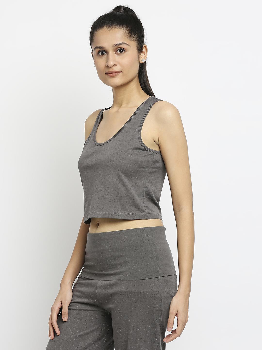 Effy Crop Top In Grey Glitter Print - Our Better Planet