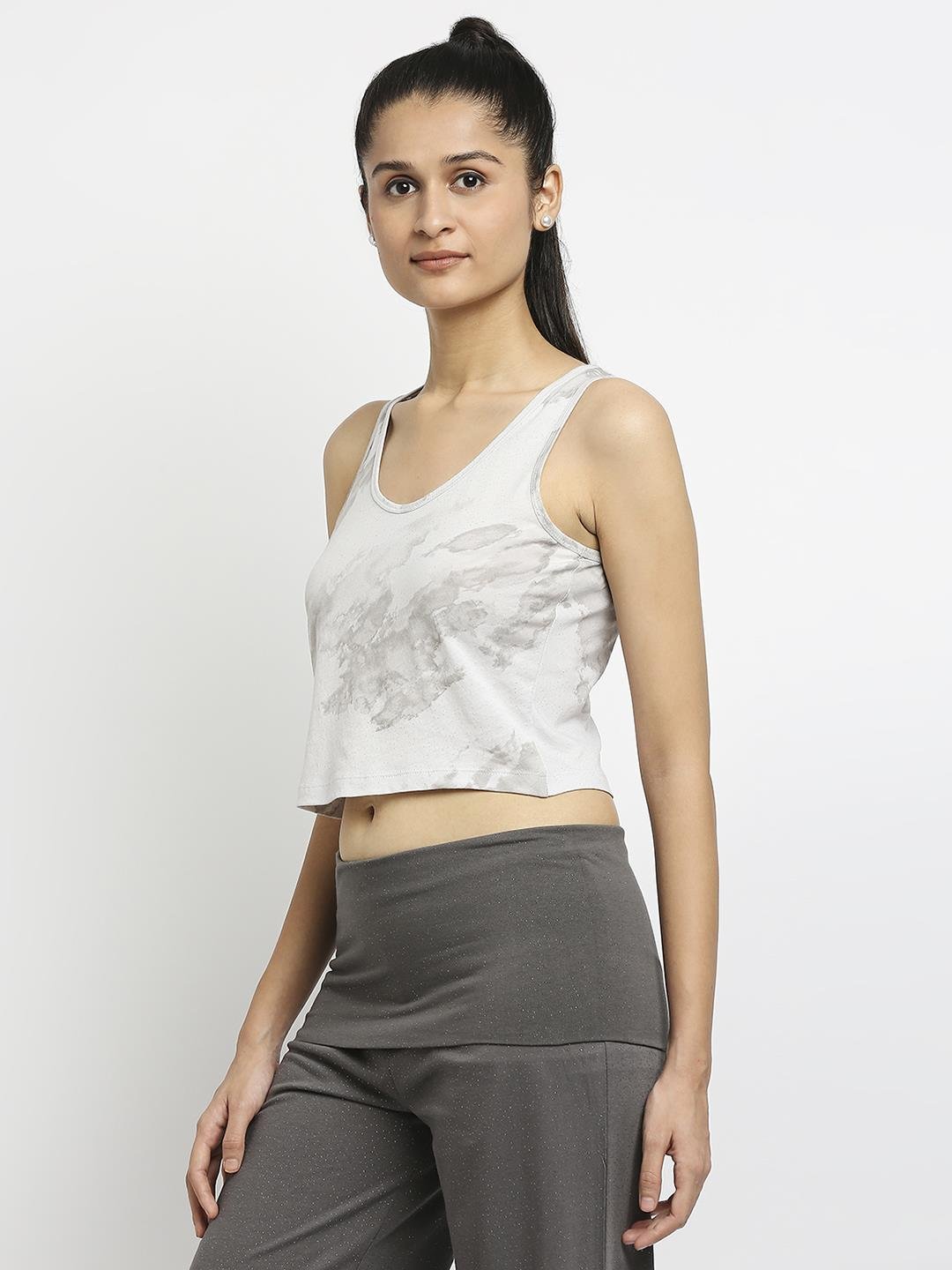 Effy Crop Top In Neutral Cloud Glitter Print - Our Better Planet