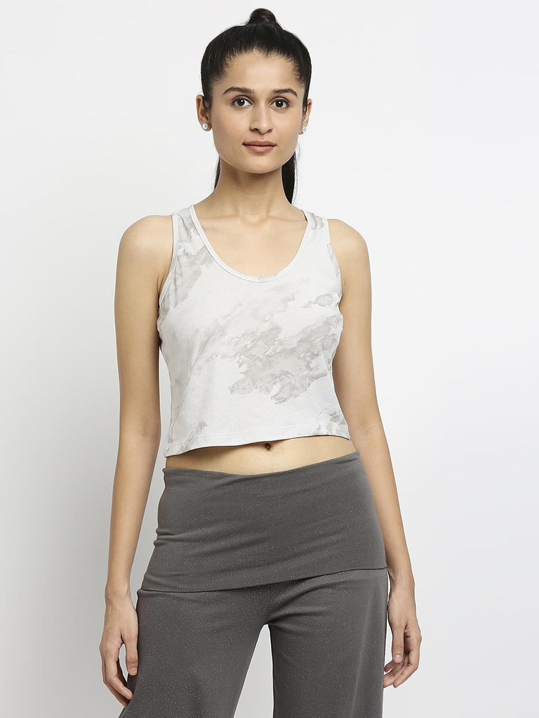 Effy Crop Top In Neutral Cloud Glitter Print - Our Better Planet