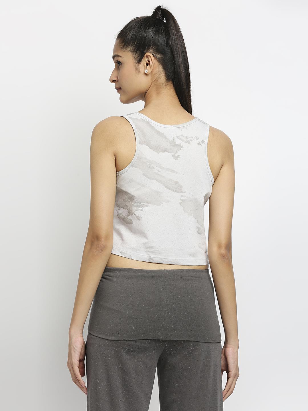 Effy Crop Top In Neutral Cloud Glitter Print - Our Better Planet