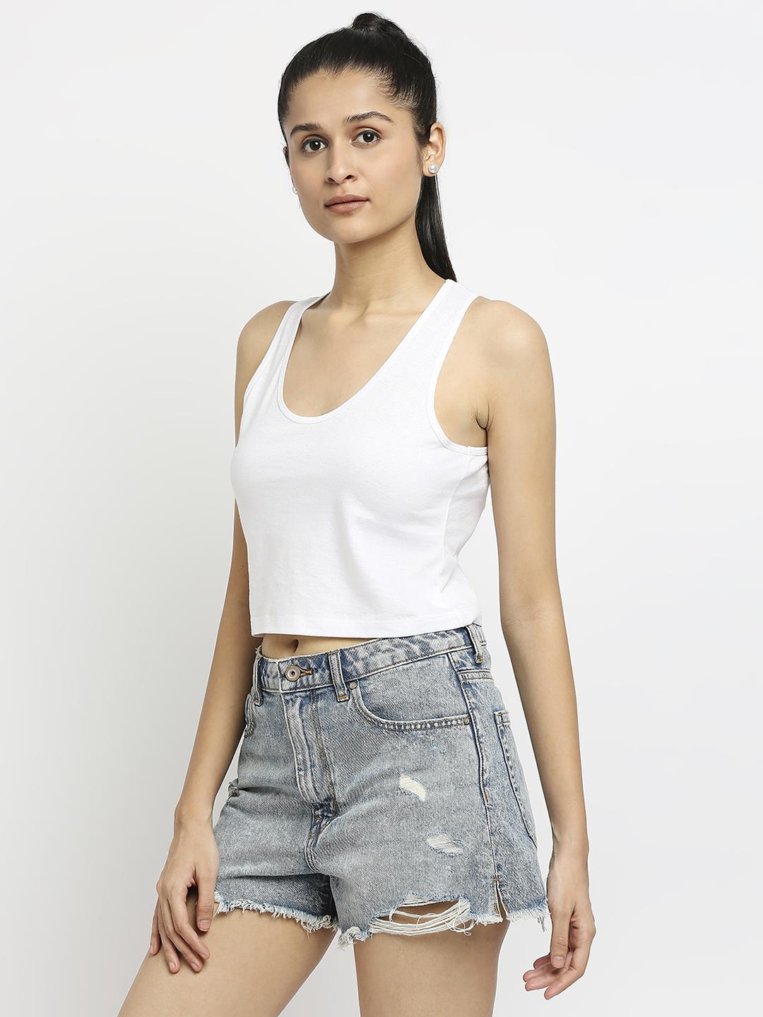 Effy Crop Top In White Glitter Print - Our Better Planet