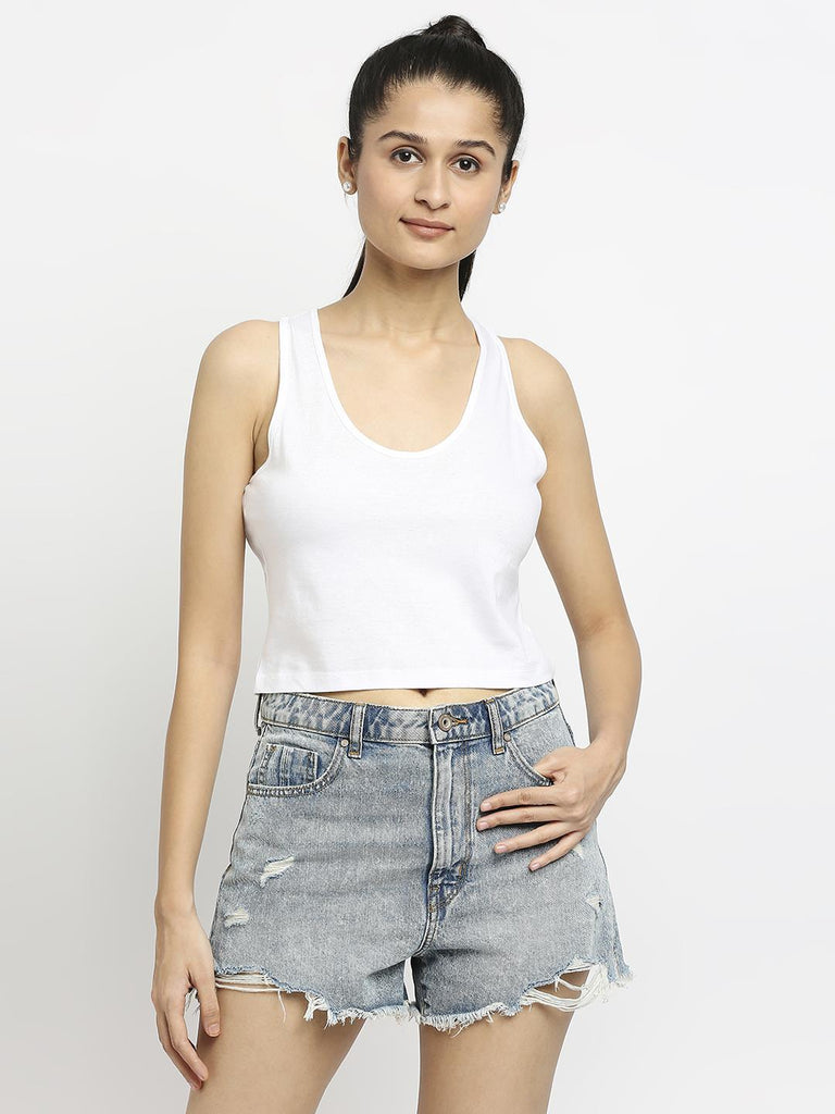 Effy Crop Top In White Glitter Print - Our Better Planet
