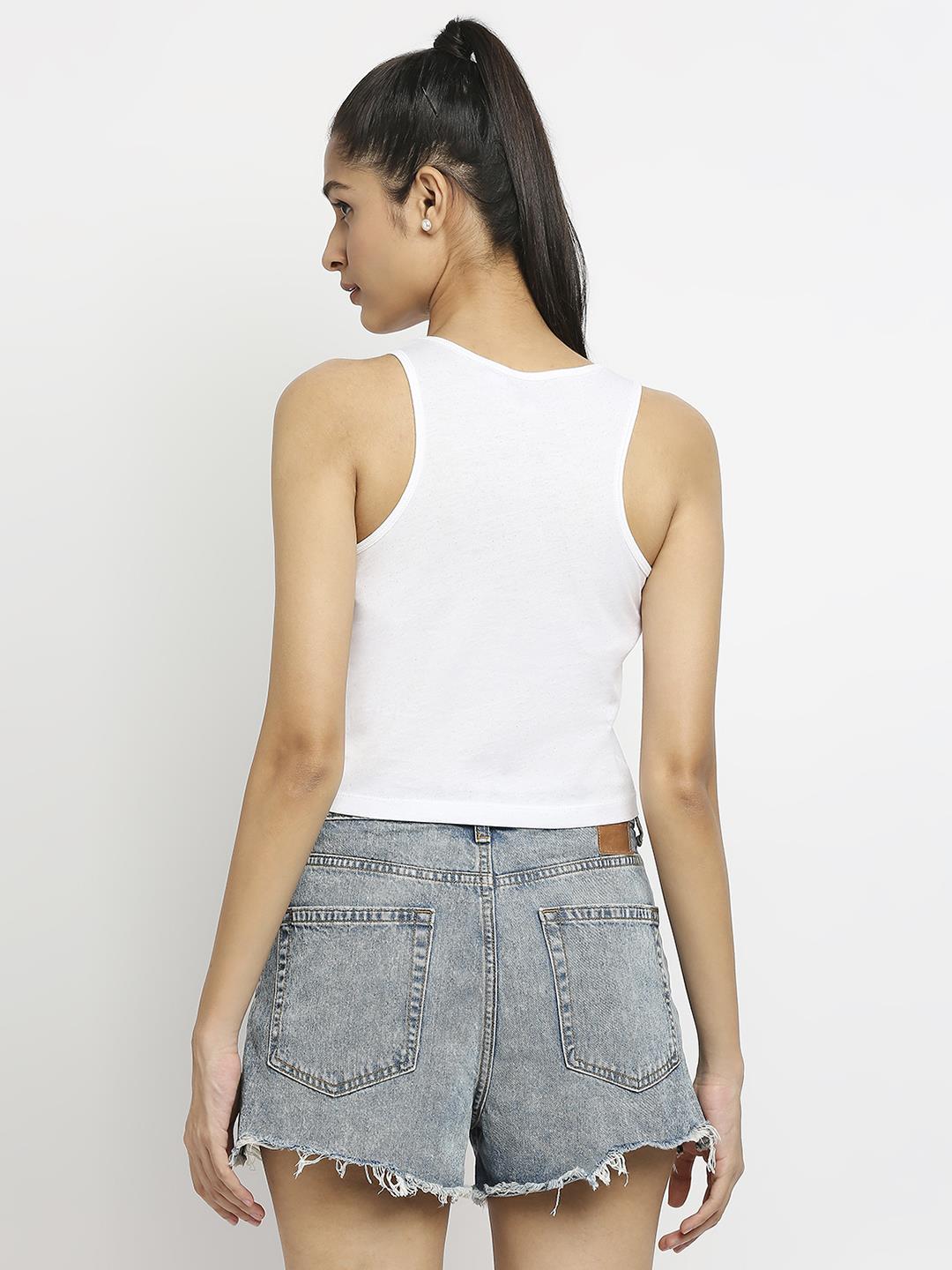 Effy Crop Top In White Glitter Print - Our Better Planet