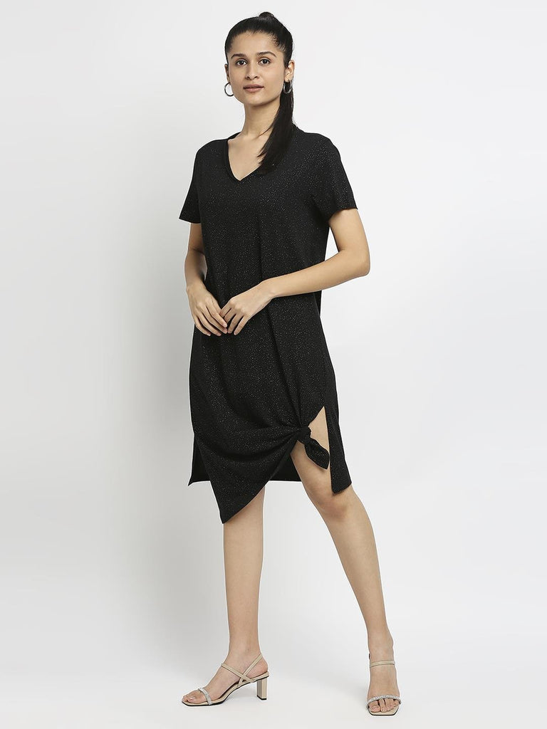Effy Knotted Dress In Black Glitter - Our Better Planet