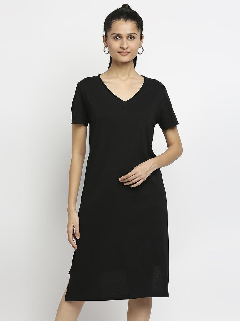 Effy Knotted Dress In Black Solid - Our Better Planet