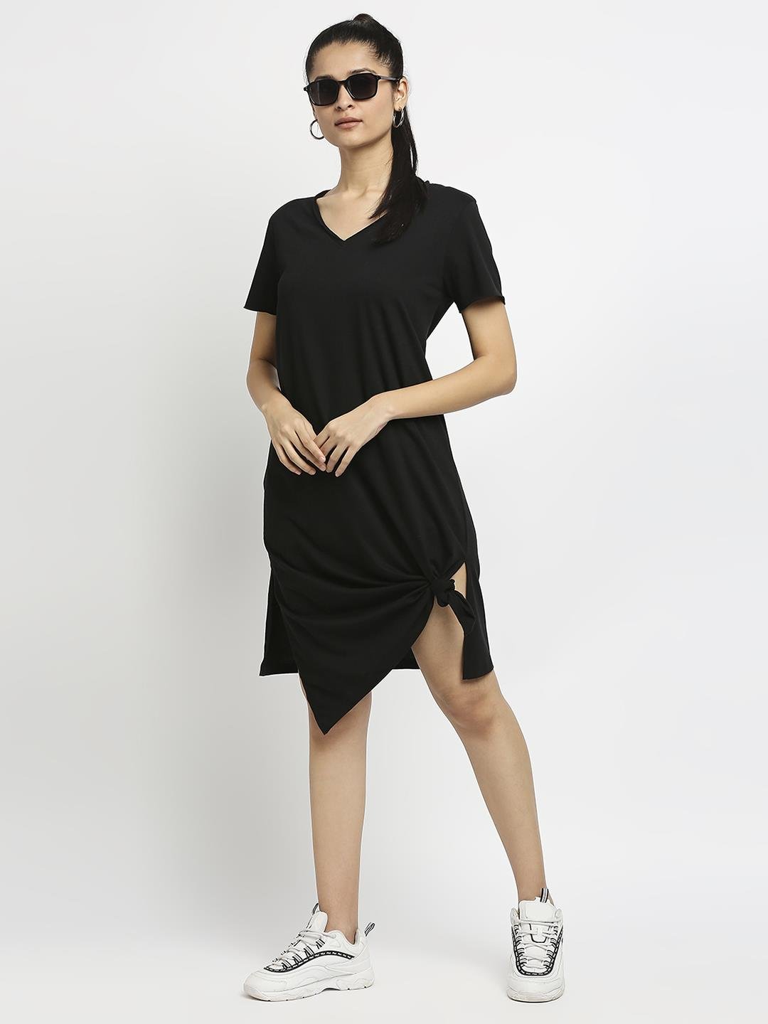 Effy Knotted Dress In Black Solid - Our Better Planet