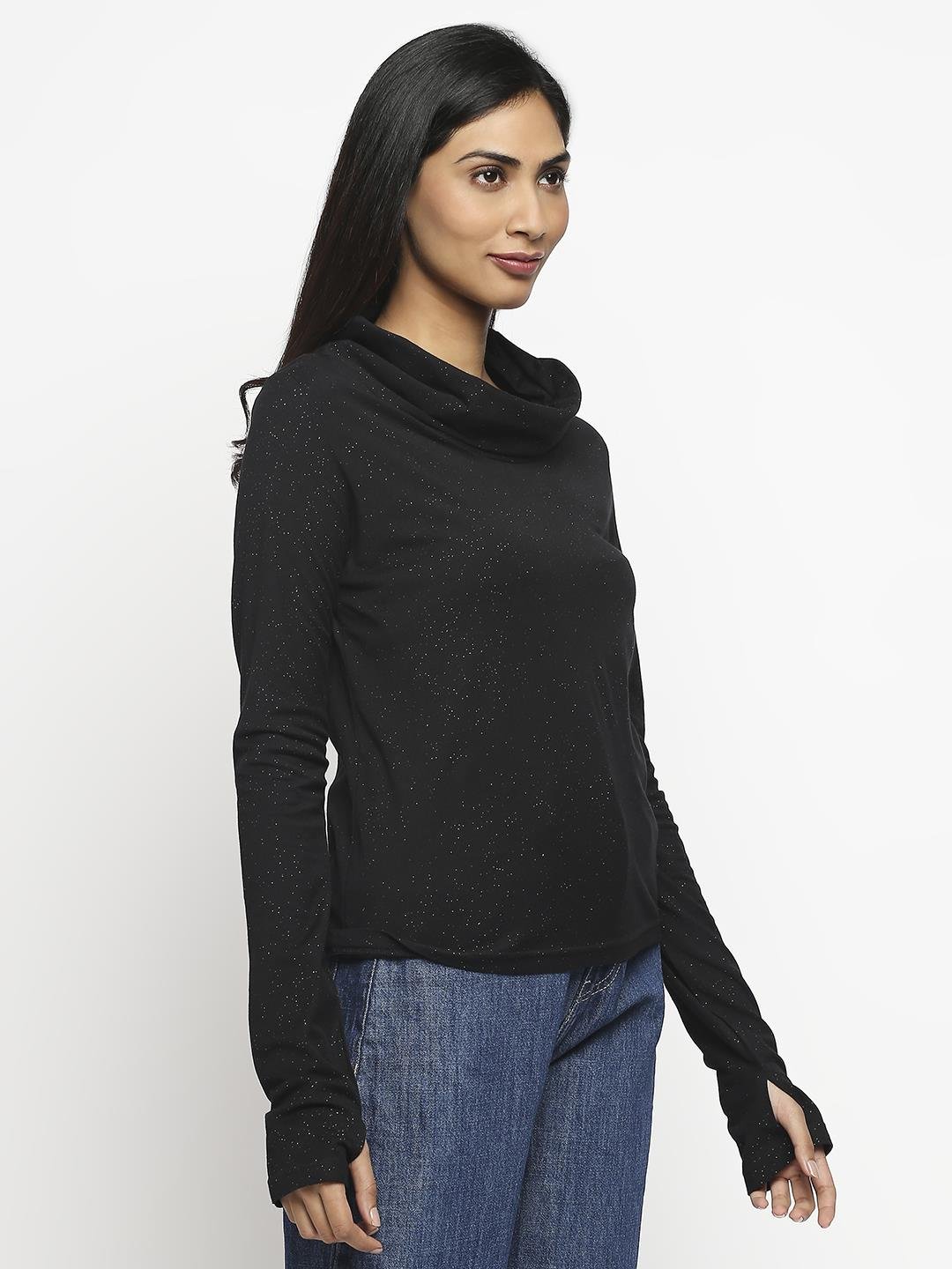 Effy Long Sleeve Top in Black glitter - Our Better Planet