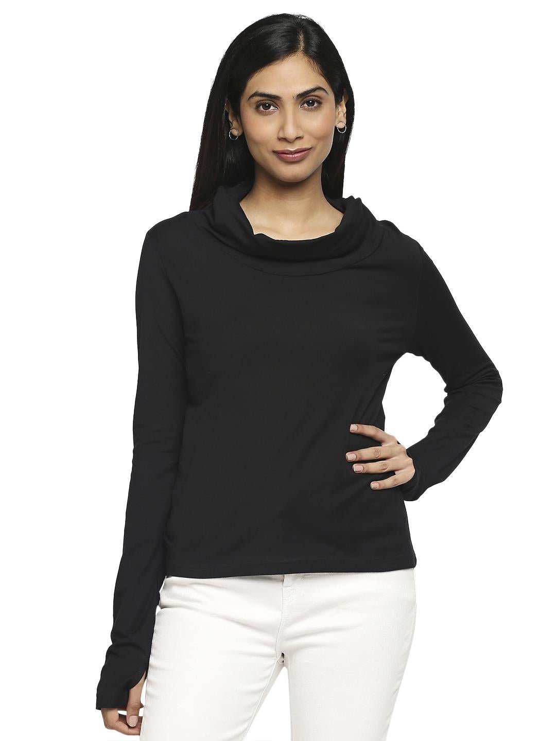 Effy Long Sleeve Top in Black solid - Our Better Planet