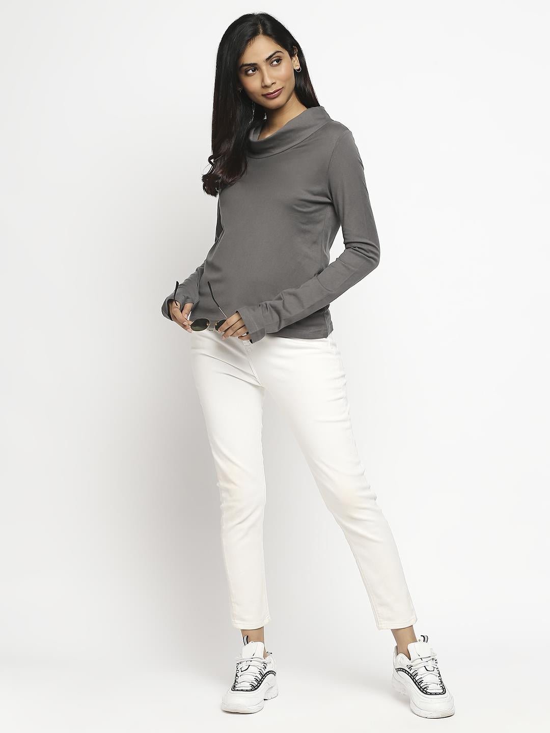 Effy Long Sleeve Top in Grey solid - Our Better Planet