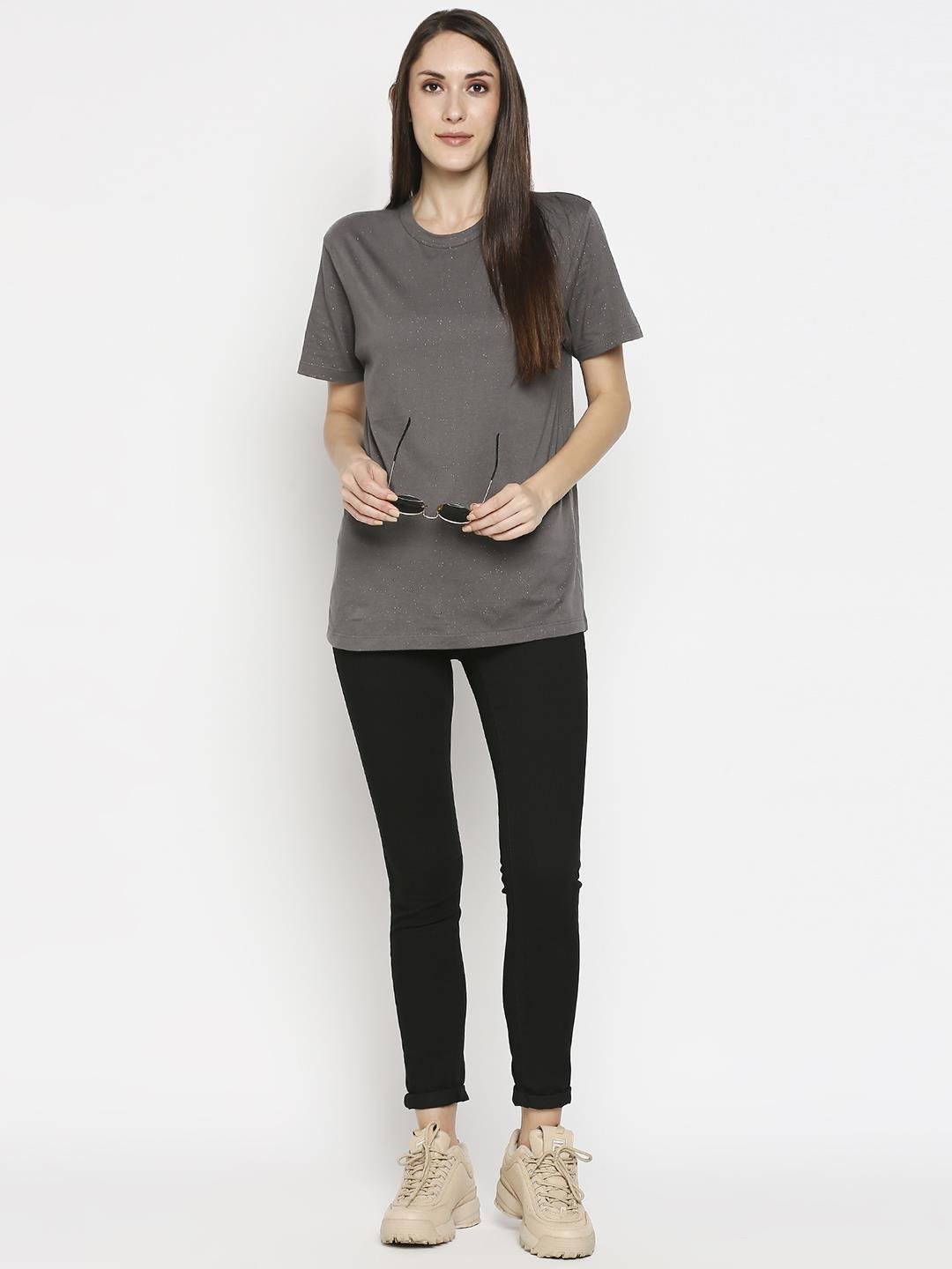 Effy T- Shirt in Grey Glitter Print - Our Better Planet