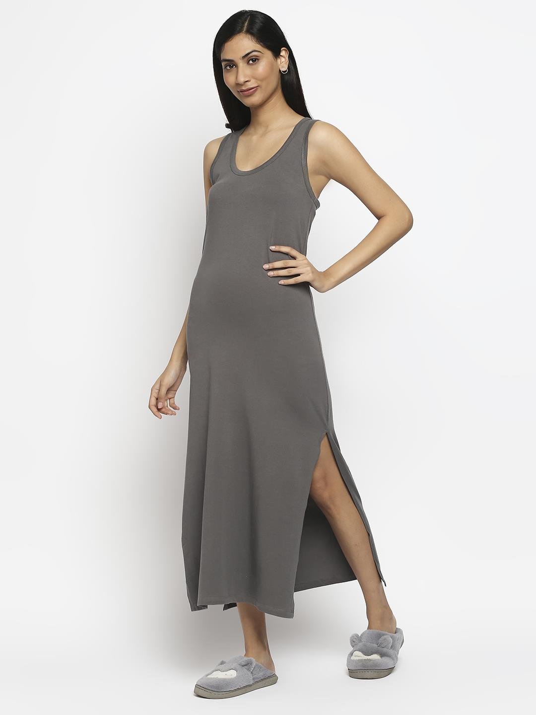 Effy Tank Dress In Grey Solid - Our Better Planet