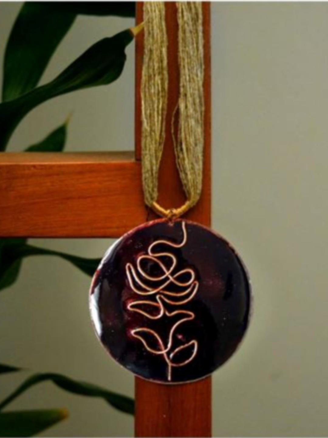 Ekibeki Black rose copper enamel pendentwith jute adjustable string - Our Better Planet