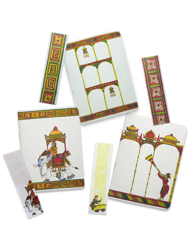 Ekibeki Chitrakathi motif notebook set by Ekibeki -2 notebooks x 3 designs + 4 bookmarks - Our Better Planet