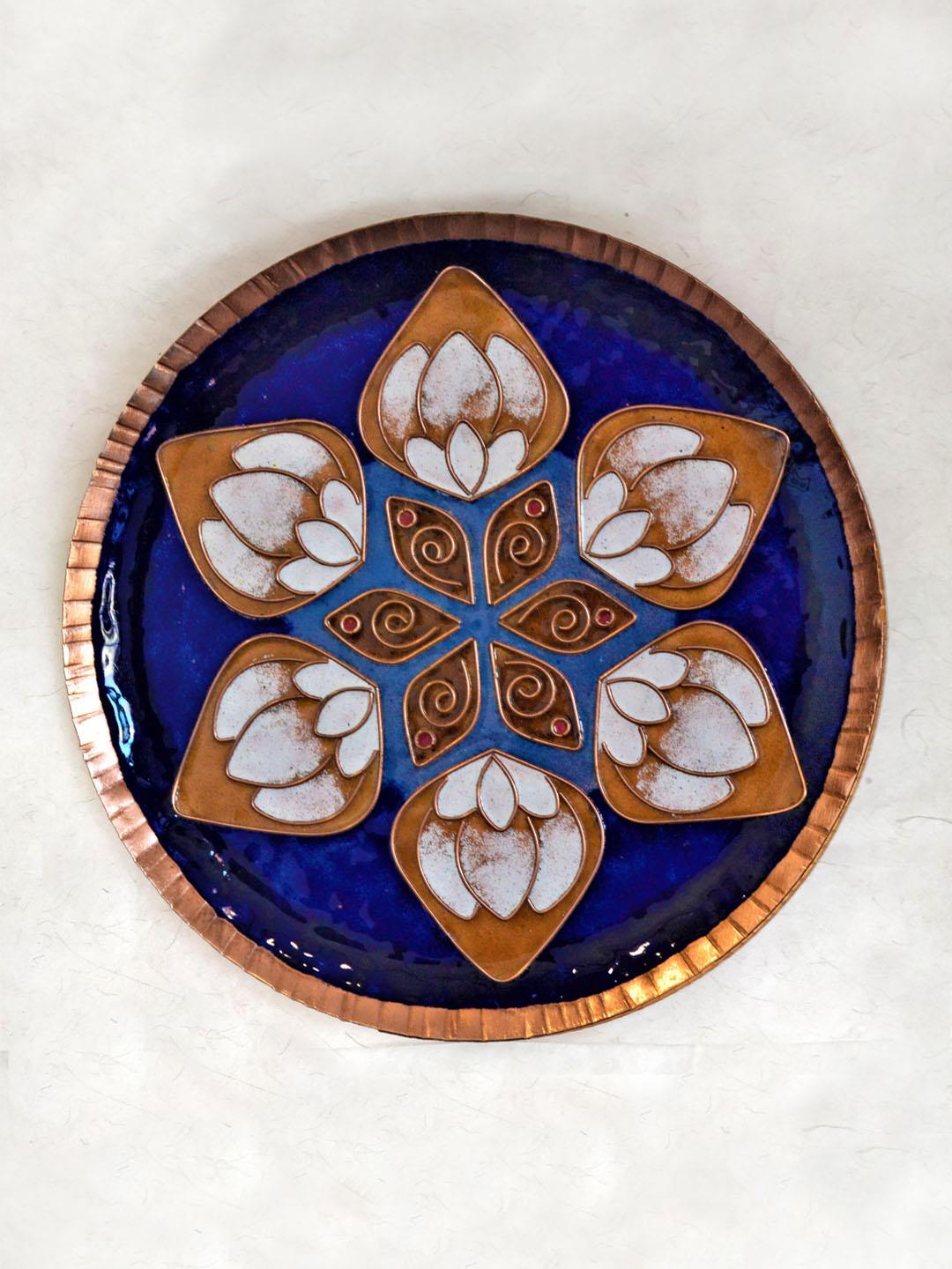 Ekibeki Copper Enamel Wall Plate Blue lotus in the petal - Our Better Planet