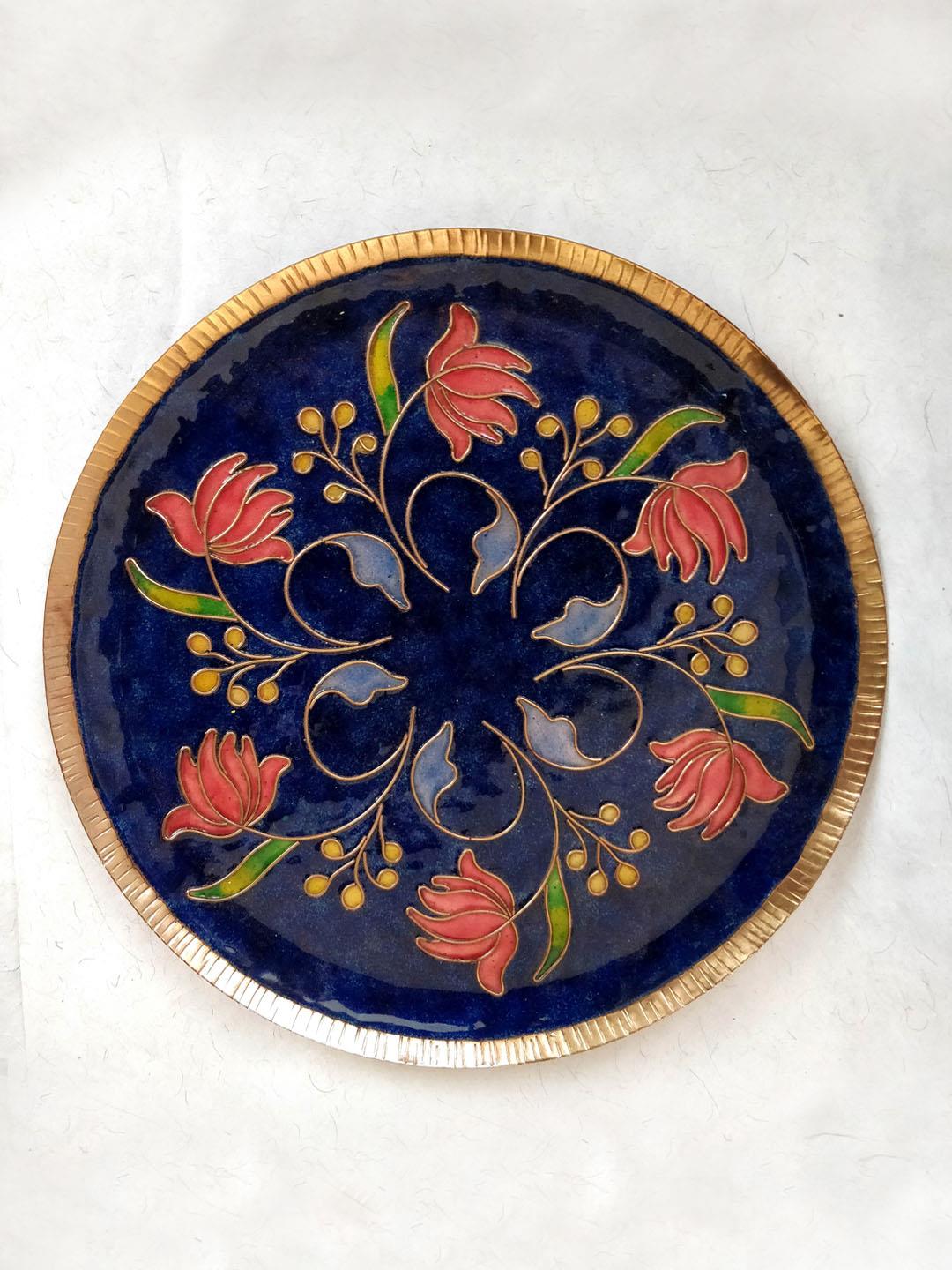 Ekibeki Copper Enamel Wall Plate Blue Swirling lotus - Our Better Planet