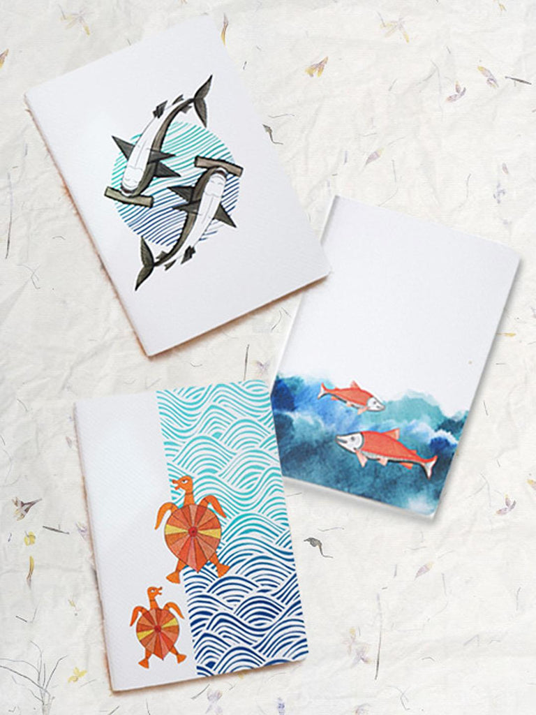 Ekibeki Ekibeki Ocean Series notebokes in collaboration with tradational Patchitra artisan Rupsona - Set of 3 - A5 notebooks - 3 designs - Our Better Planet