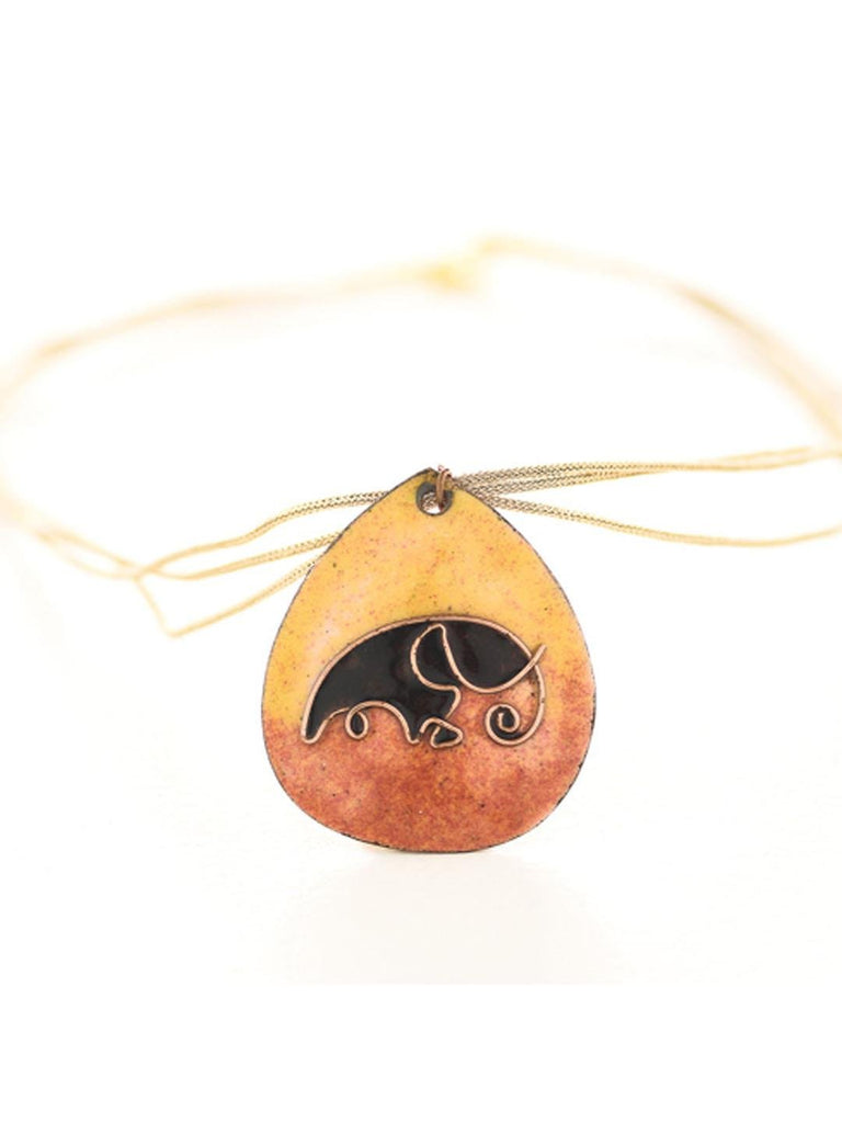 Ekibeki Yellow elephant copper enamel pendent with cotton string - Our Better Planet