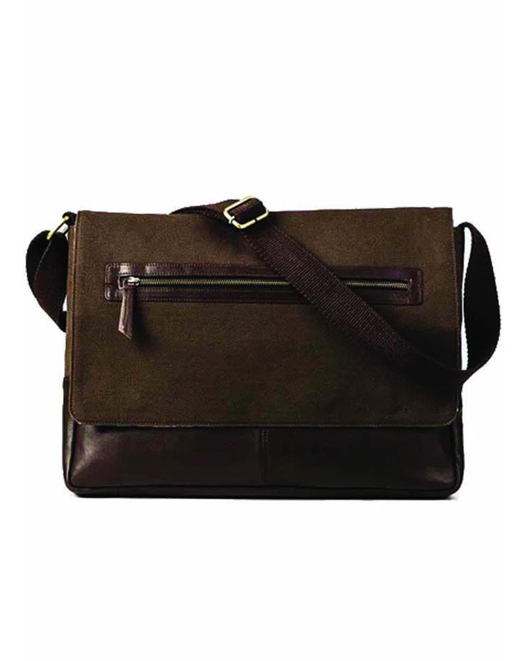 Folk Dark Brown Canvas Laptop Shoulder Bag - Our Better Planet