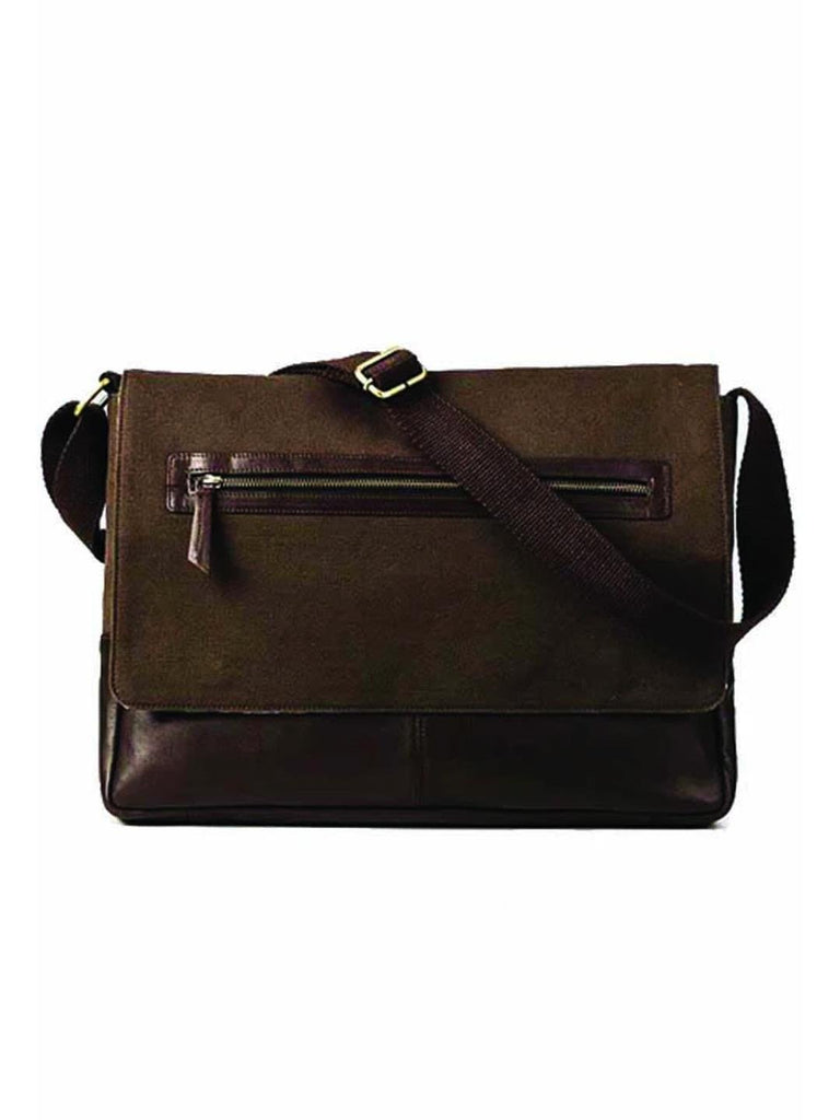 Folk Dark Brown Canvas Laptop Shoulder Bag - Our Better Planet