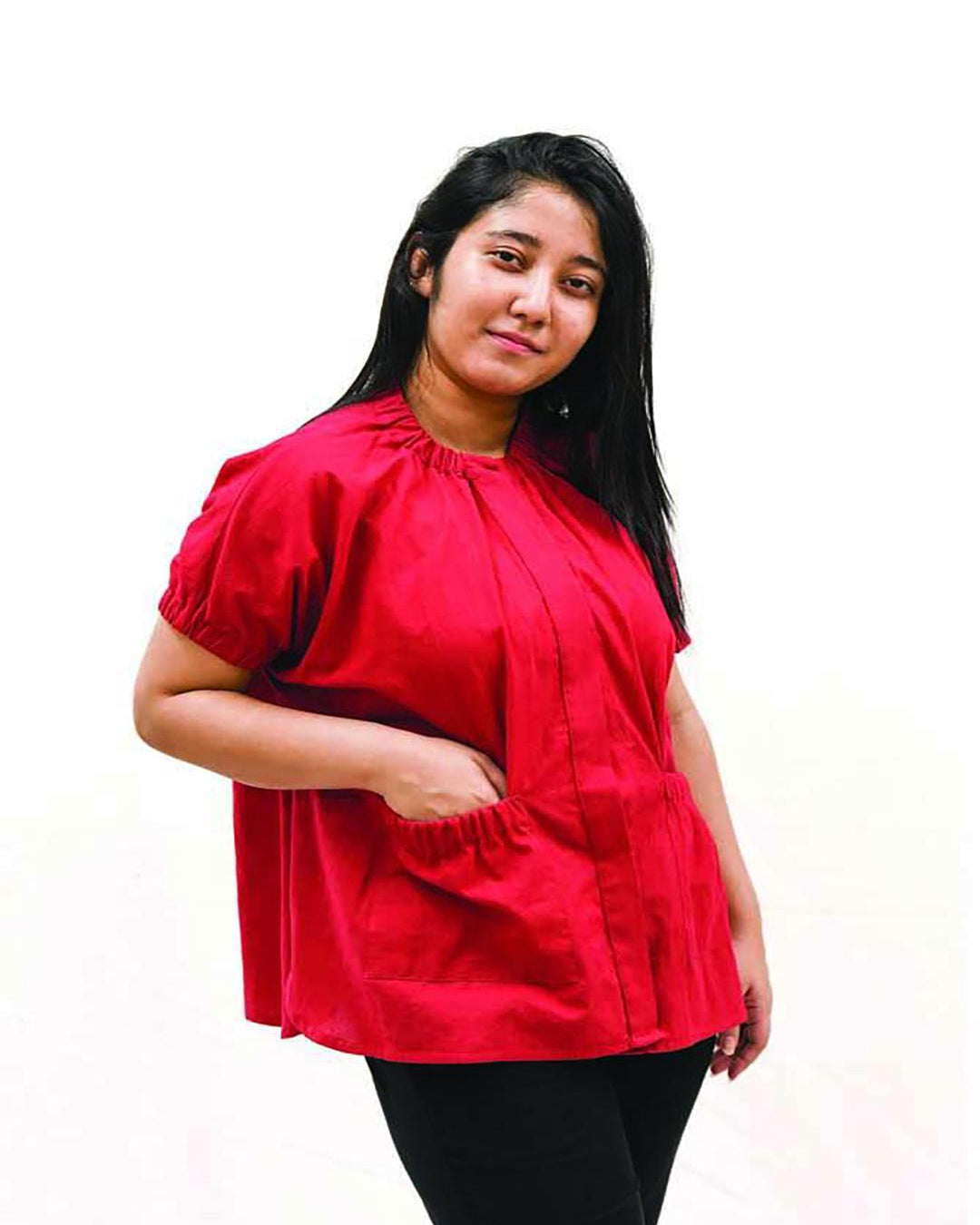 Folk Red Puckered Pocket and Collar Shirt - Our Better Planet