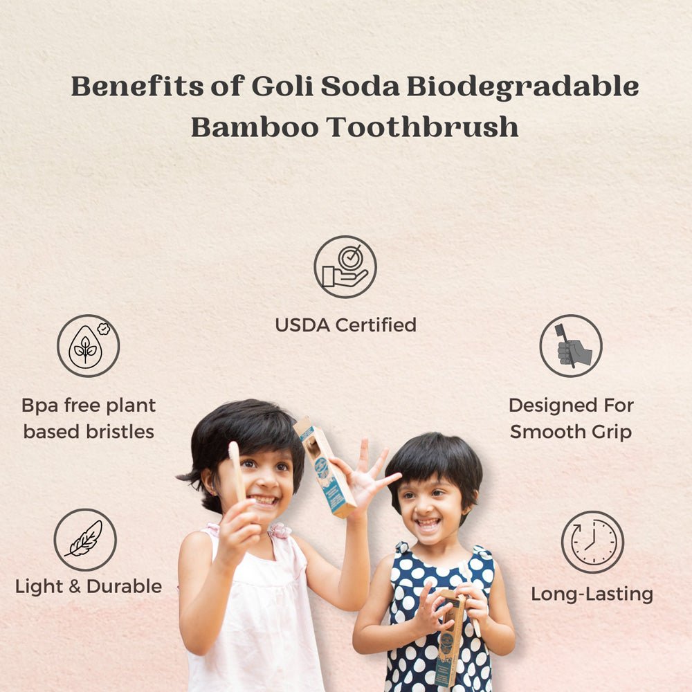 Goli Soda - Kids Toothbrush - Pack of 1 - Brush With Bamboo - Biodegradable / Eco Friendly / USDA Certified Biobased Product - Our Better Planet
