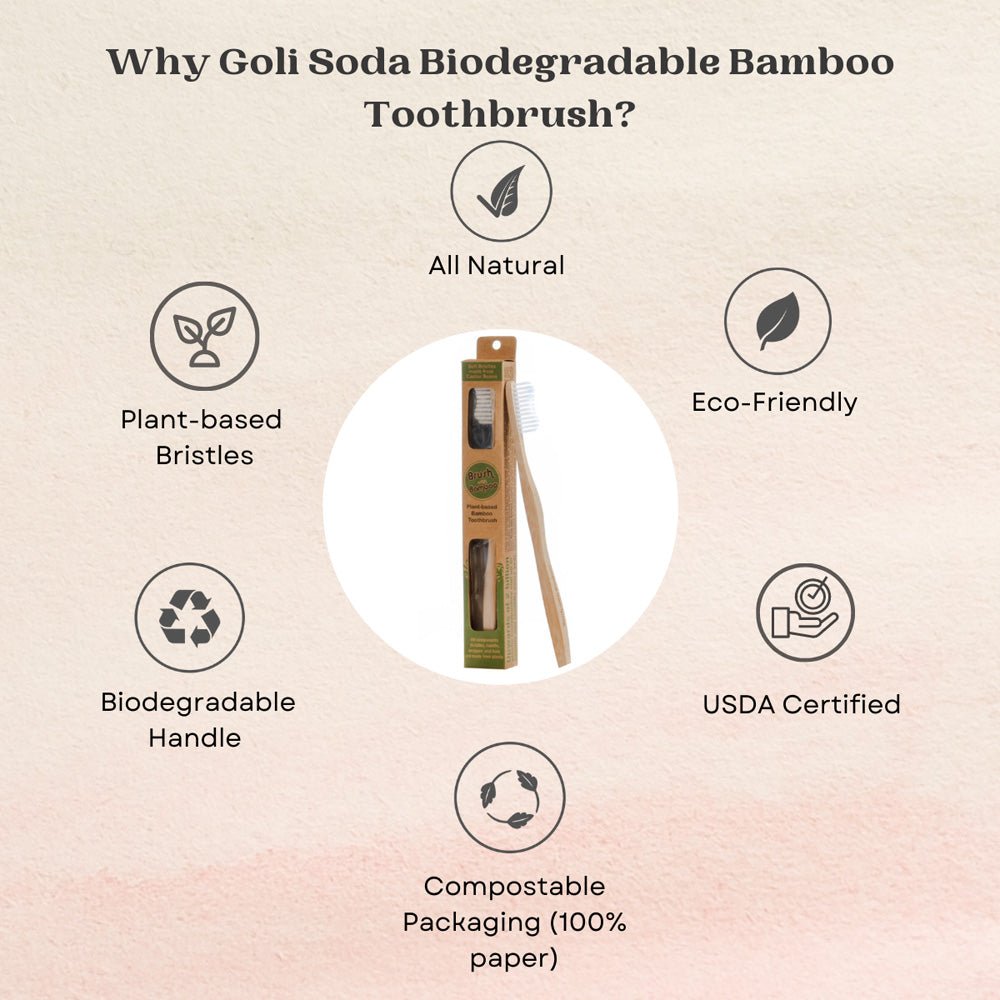 Goli Soda - Kids Toothbrush - Pack of 1 - Brush With Bamboo - Biodegradable / Eco Friendly / USDA Certified Biobased Product - Our Better Planet