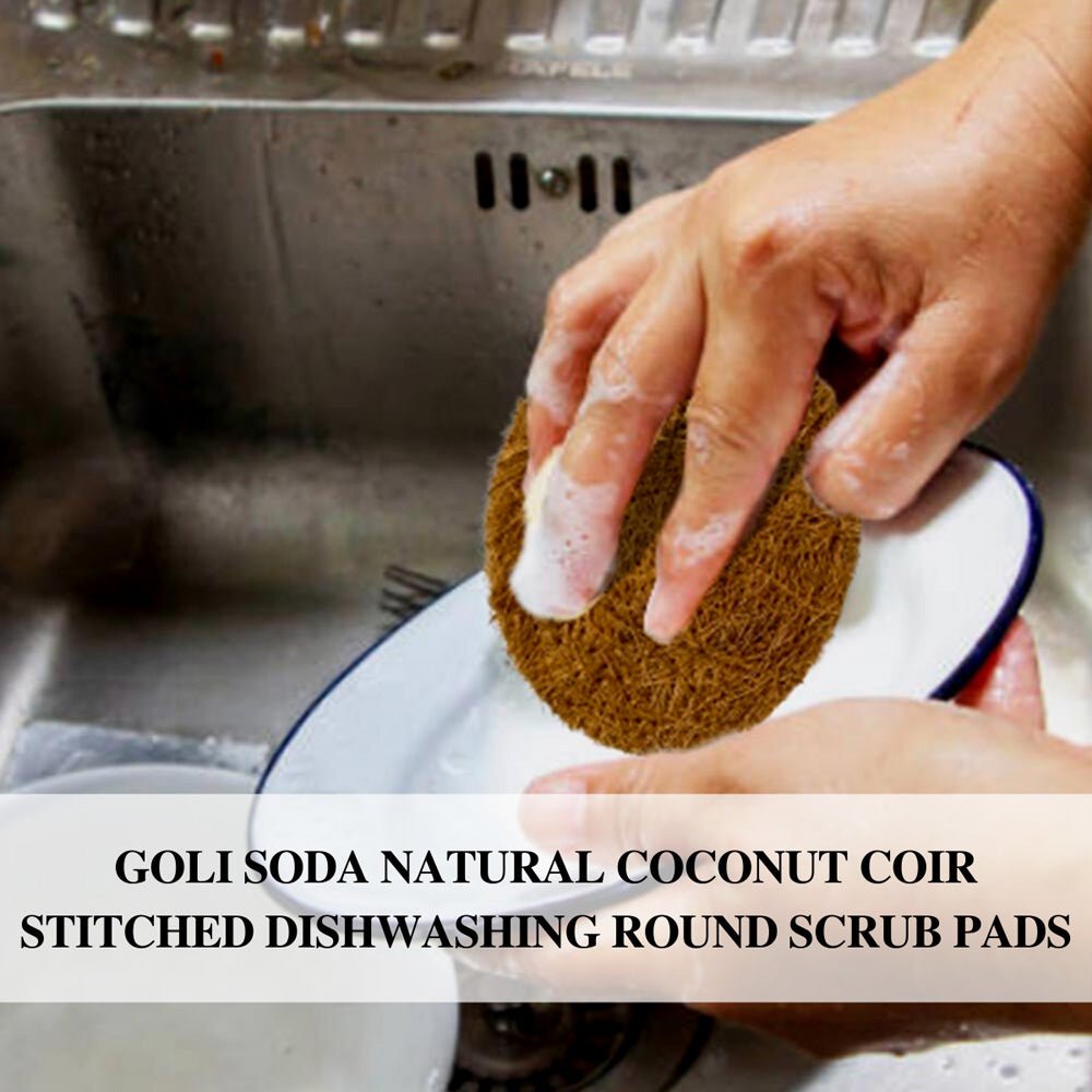 Goli Soda Natural Coconut Coir Round Stitched Dishwashing Scrub Pads - Pack of 6 Scrubs - Our Better Planet