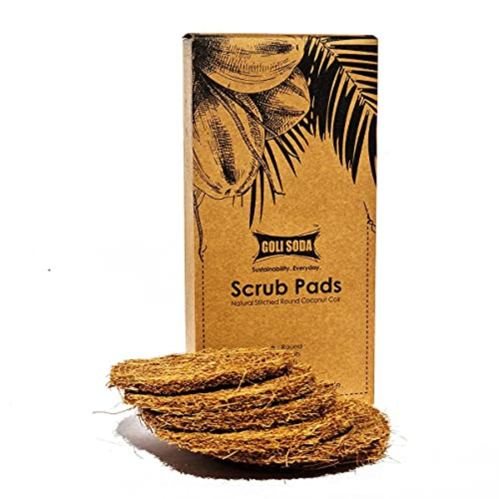 Goli Soda Natural Coconut Coir Round Stitched Dishwashing Scrub Pads - Pack of 6 Scrubs - Our Better Planet