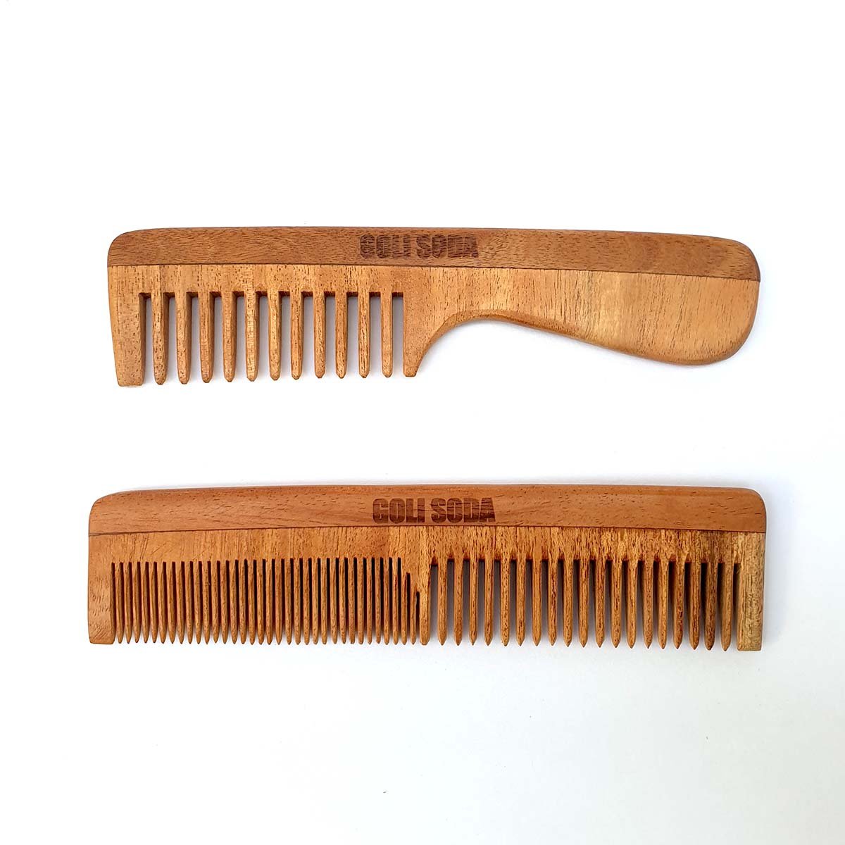 Goli Soda Neem Wood Combs - Wide Tooth with Handle & Double Tooth (Set of 2) - Our Better Planet