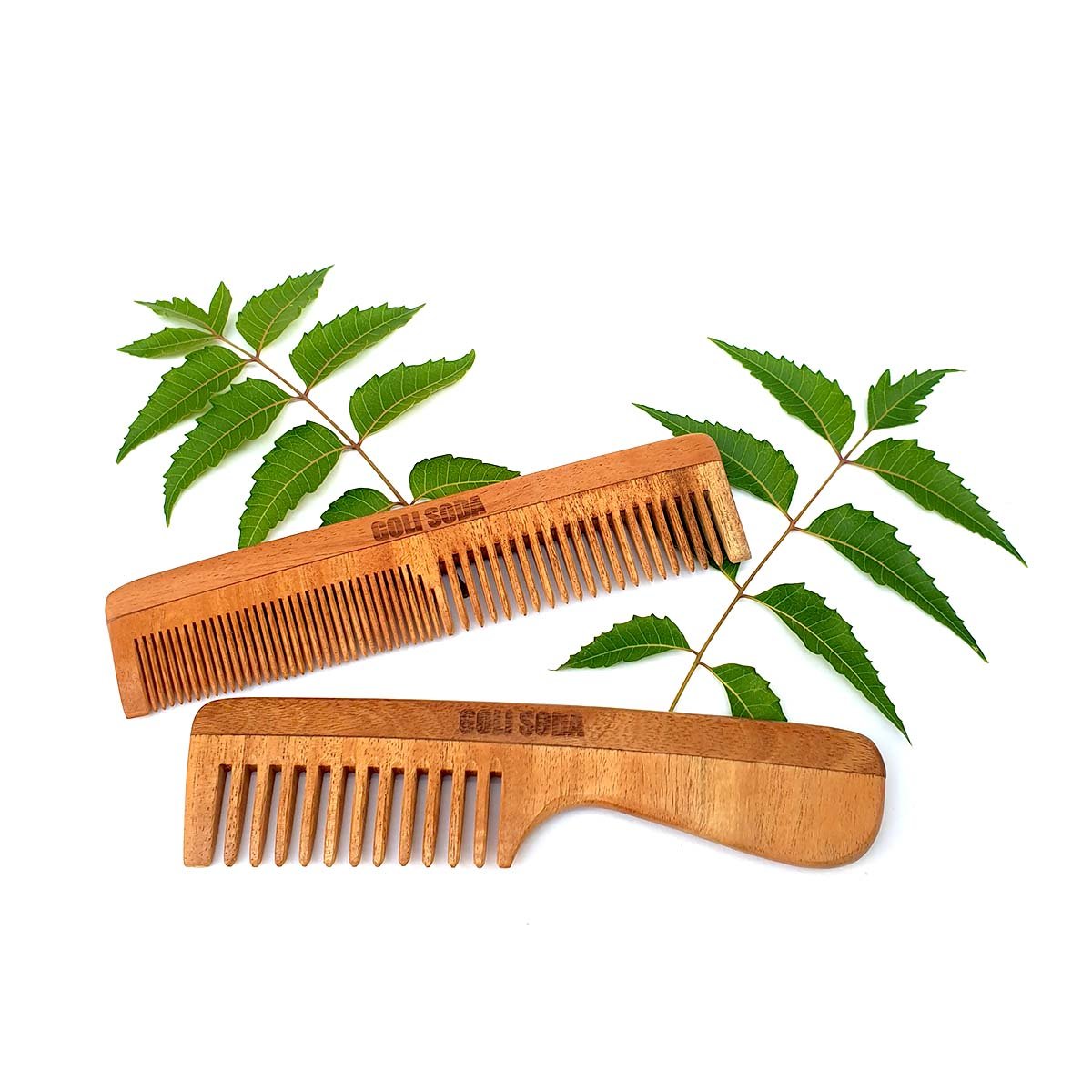 Goli Soda Neem Wood Combs - Wide Tooth with Handle & Double Tooth (Set of 2) - Our Better Planet