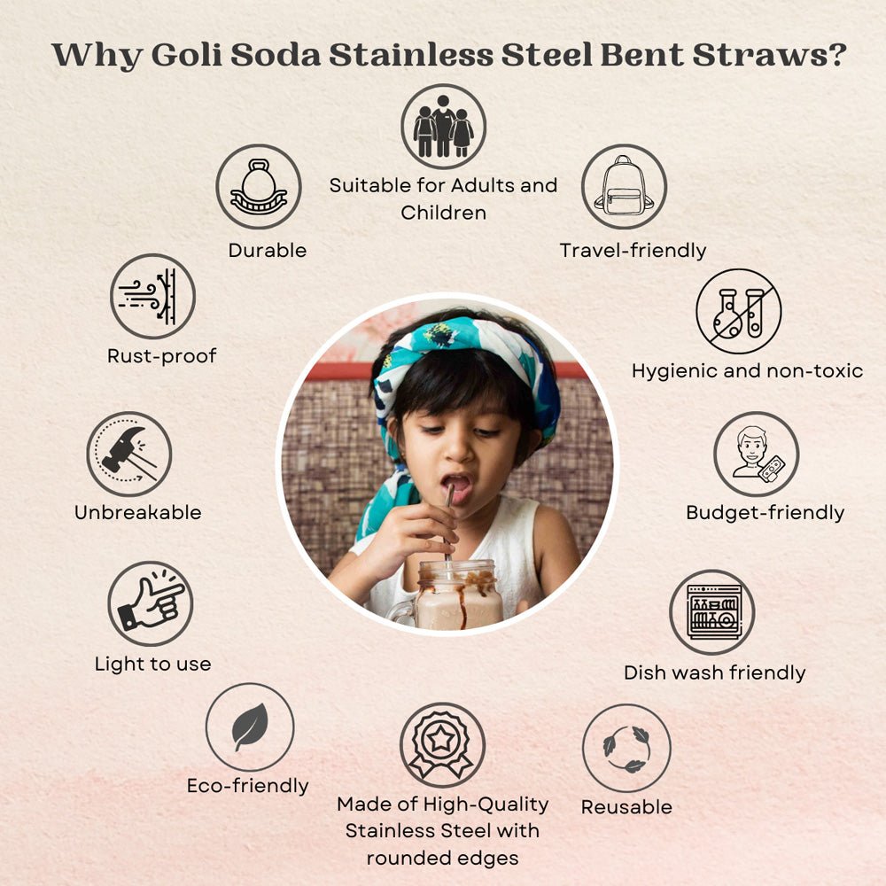 Goli Soda - Stainless Steel Bent Drinking Straws - Set of 10 - Eco Friendly/Washable / Reusable - Our Better Planet