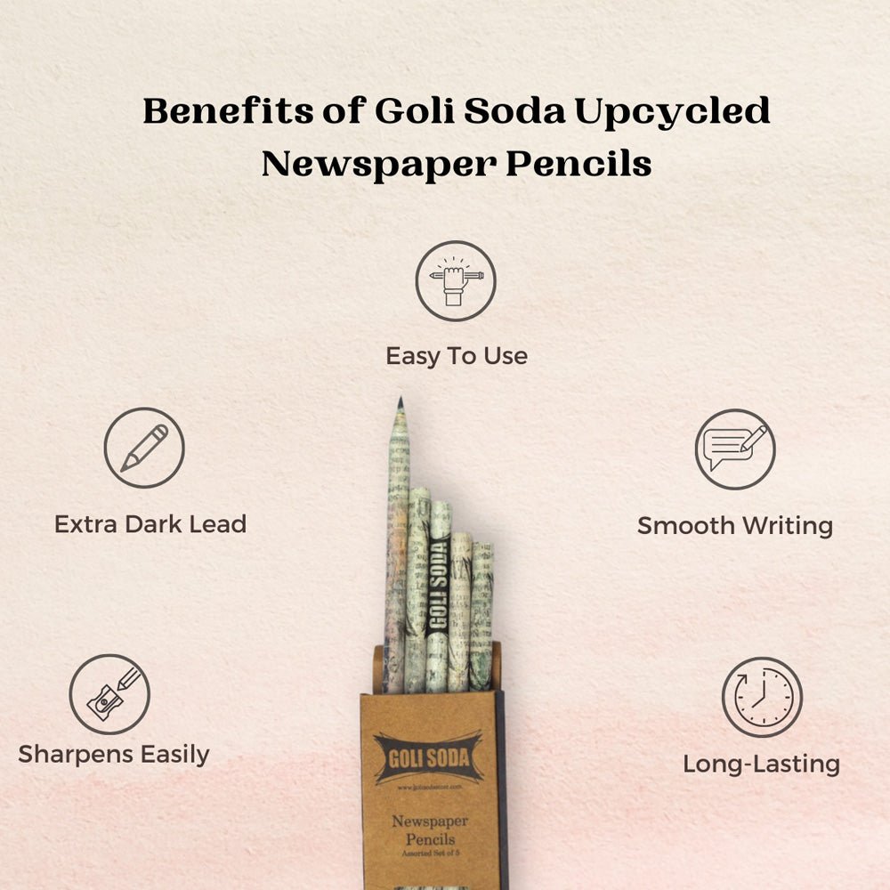 GOLI SODA Upcycled Plain Newspaper Pencils (Pack of 10) - Our Better Planet