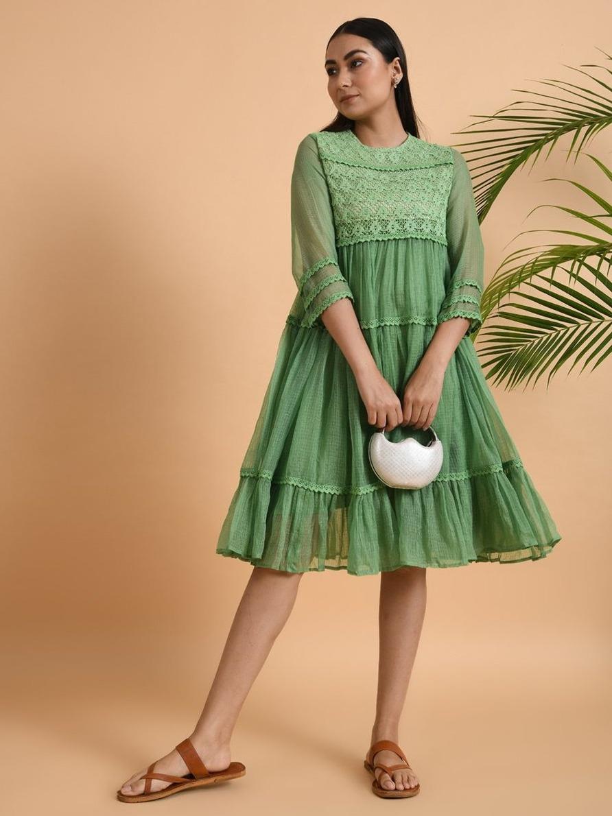 Green Lace Trimmed Kota Dress - Our Better Planet