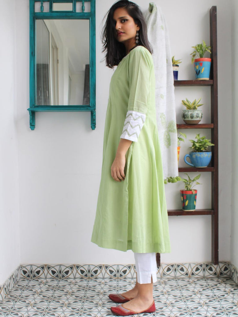 Hand Embroidered Green Anarkali Kurta - Our Better Planet