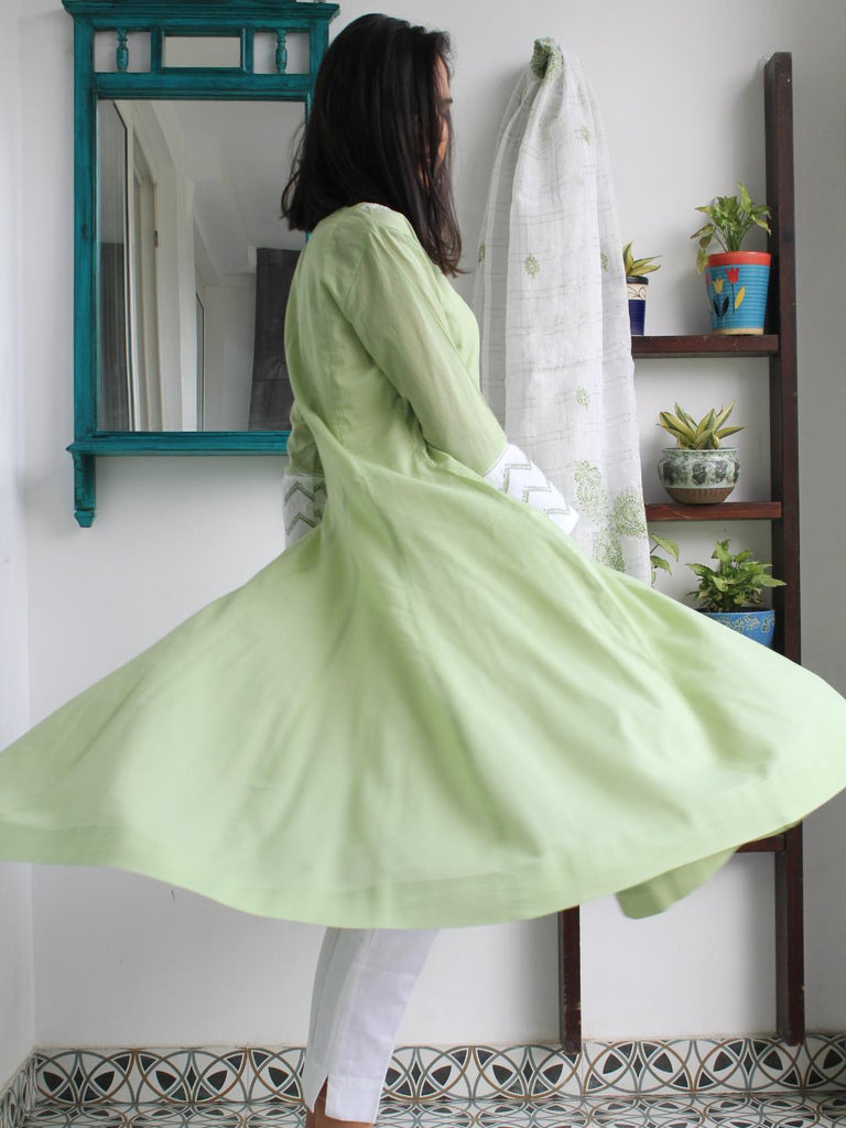 Hand Embroidered Green Anarkali Kurta - Our Better Planet