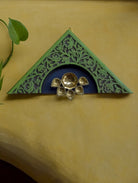 HANDPAINTED BLUE GREEN ANTIQUE BRASS PANCHARATI VINTAGE WOODEN WALLART - Our Better Planet