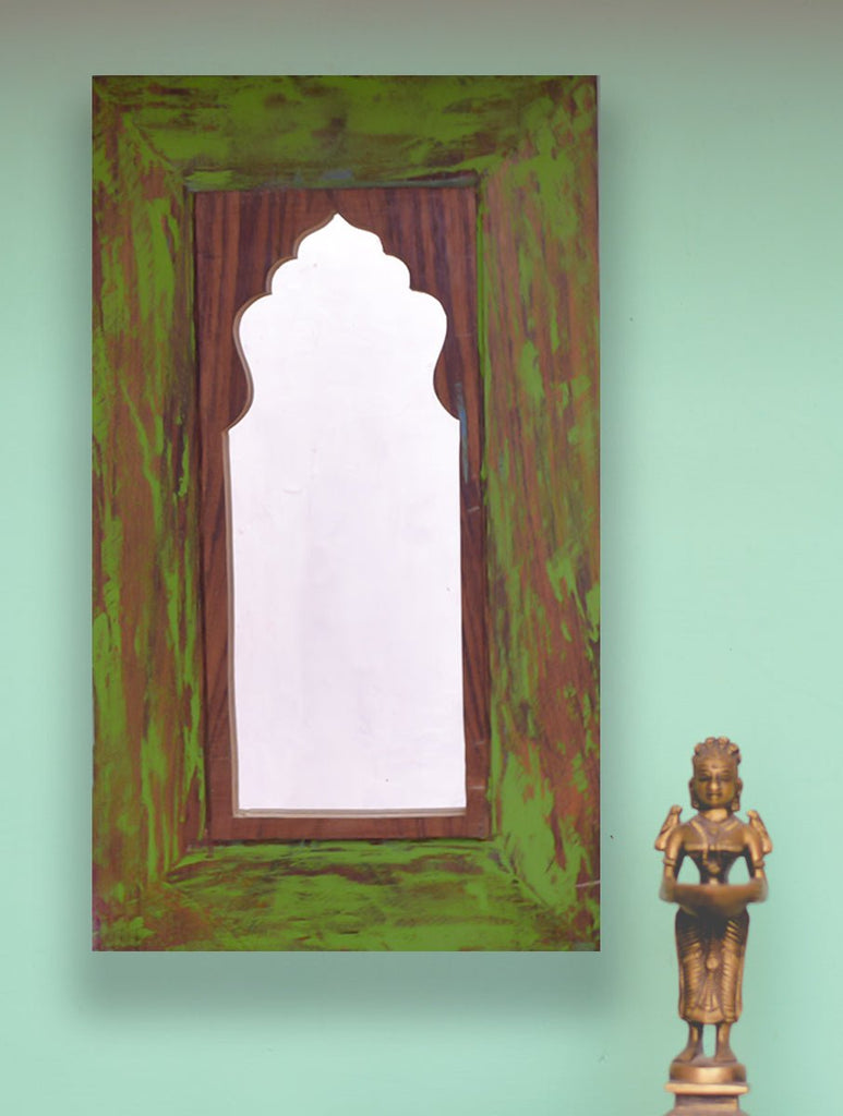 HANDPAINTED PARROT GREEN ANTIQUE MIRROR WITH VINTAGE WOODEN FRAME - Our Better Planet